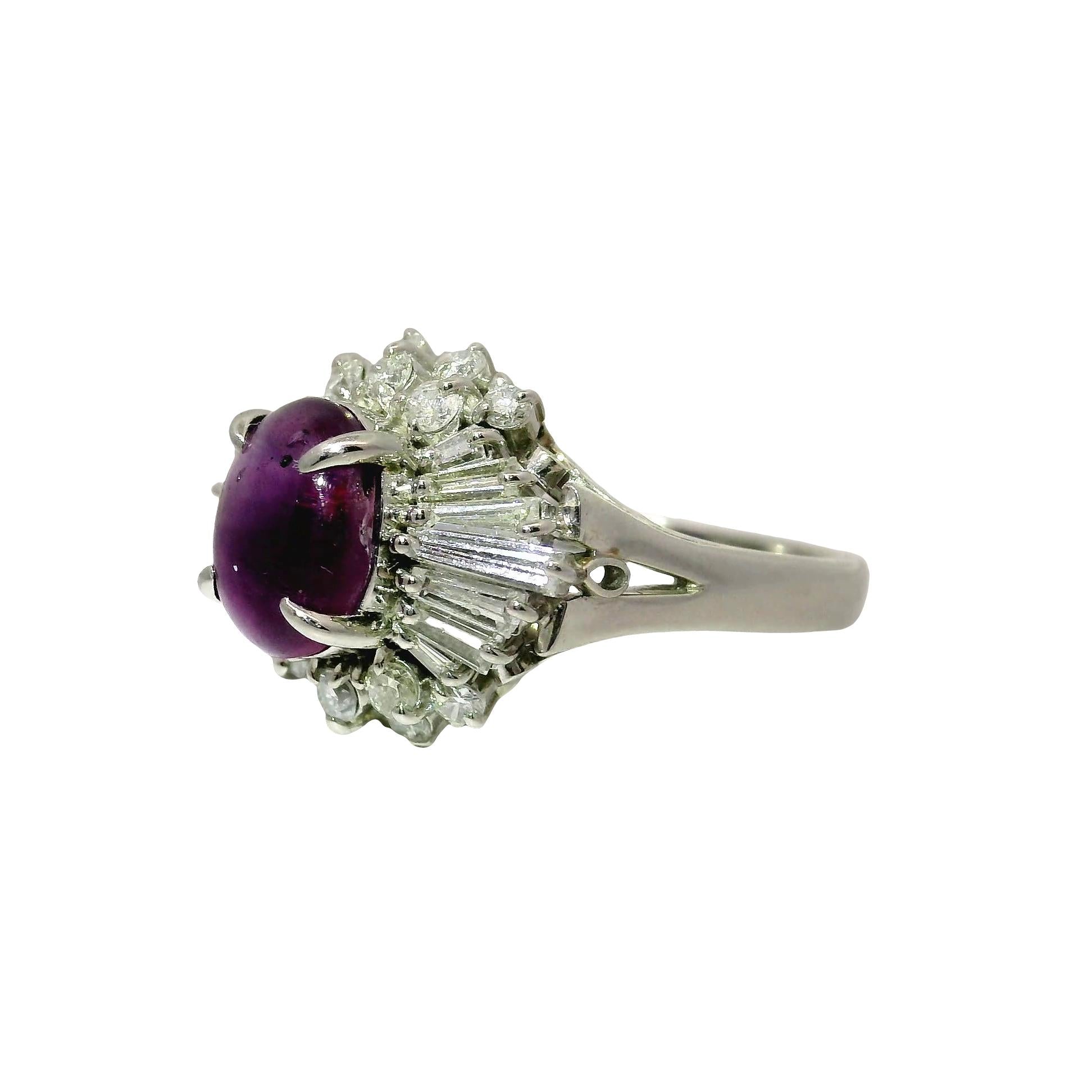 3.93 Carat Purple Star Sapphire Diamond Platinum Burst Ring