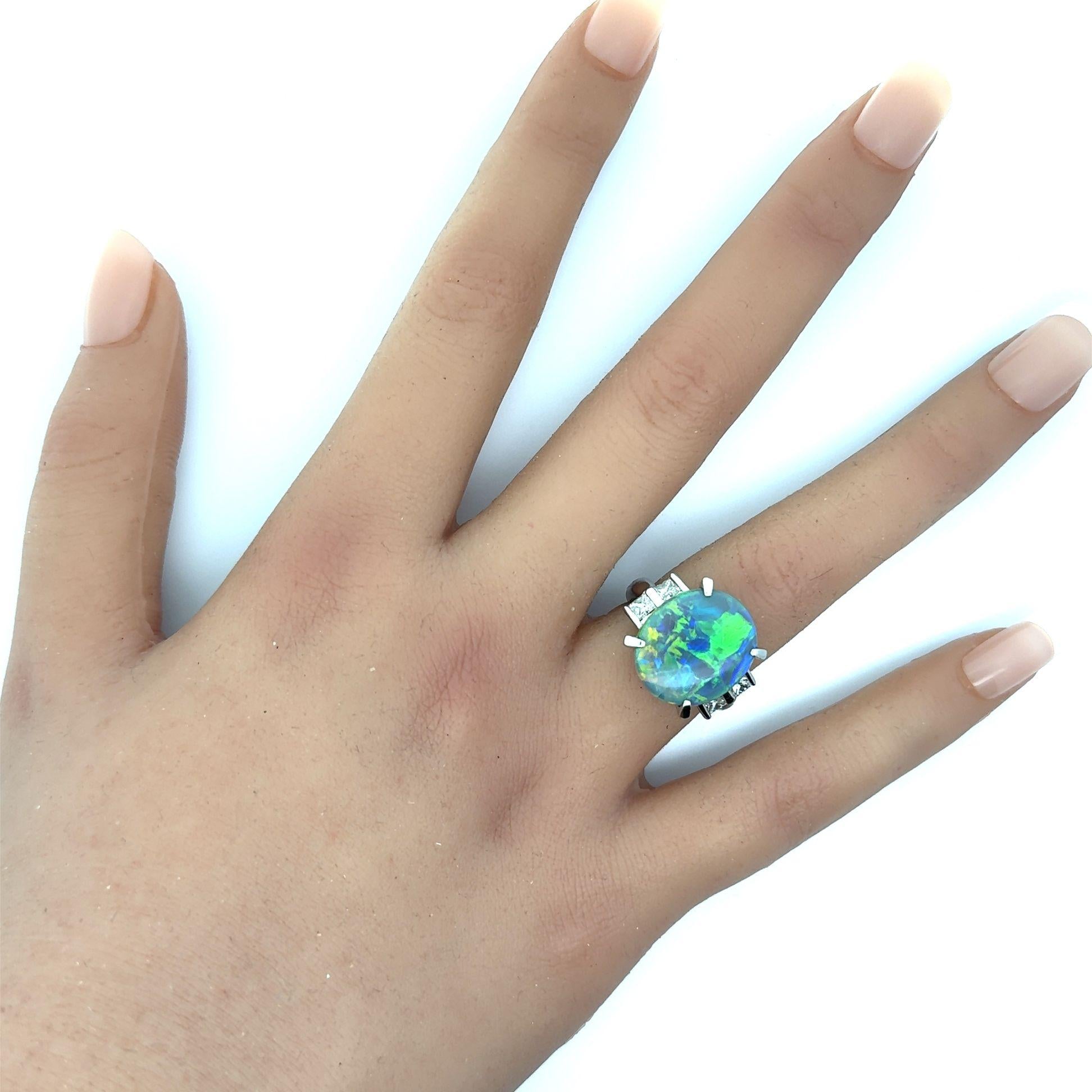 8.62 Carat Australian Opal Diamond Platinum Ring