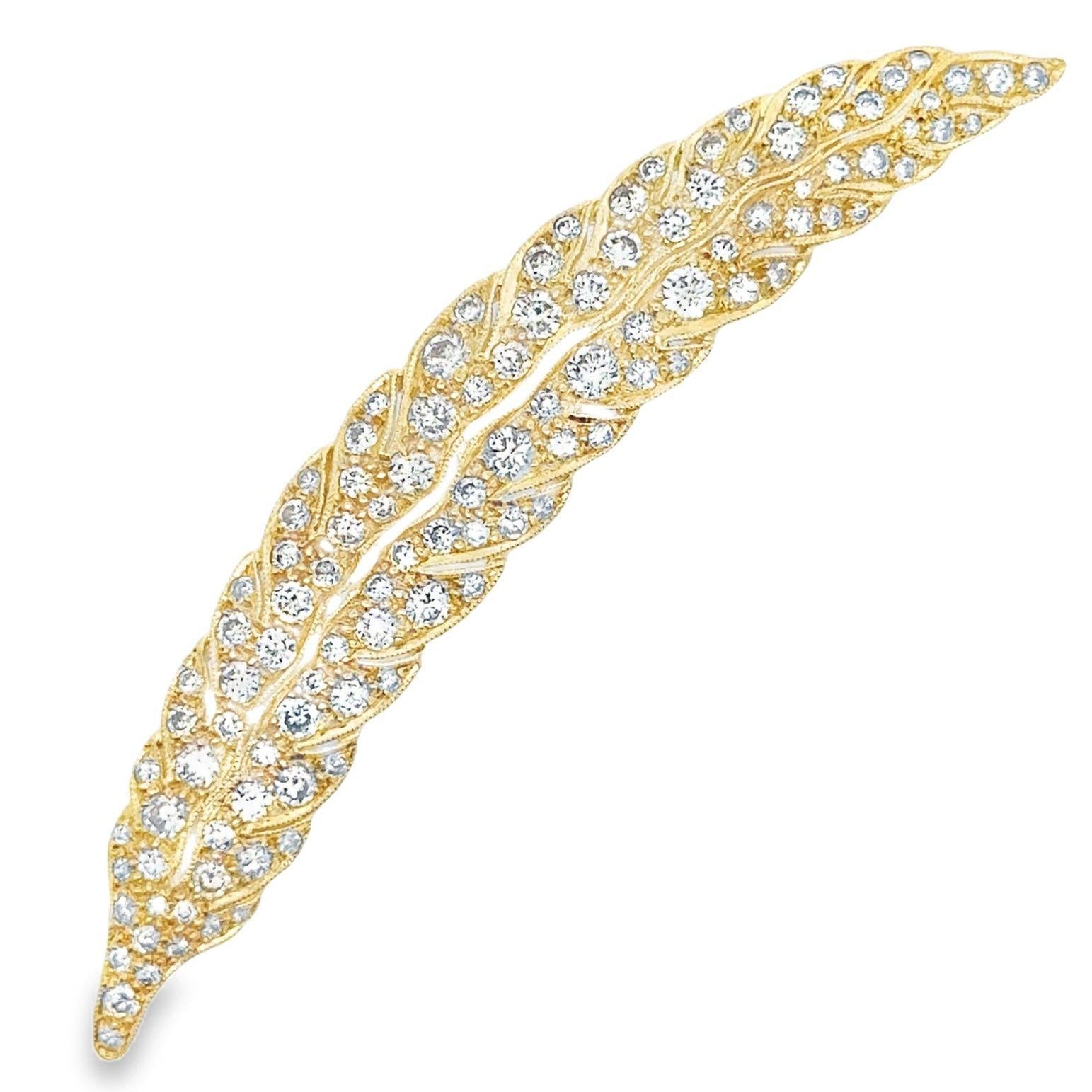 Antique-Style Diamond 18k Yellow Gold Feather Pendant-Brooch
