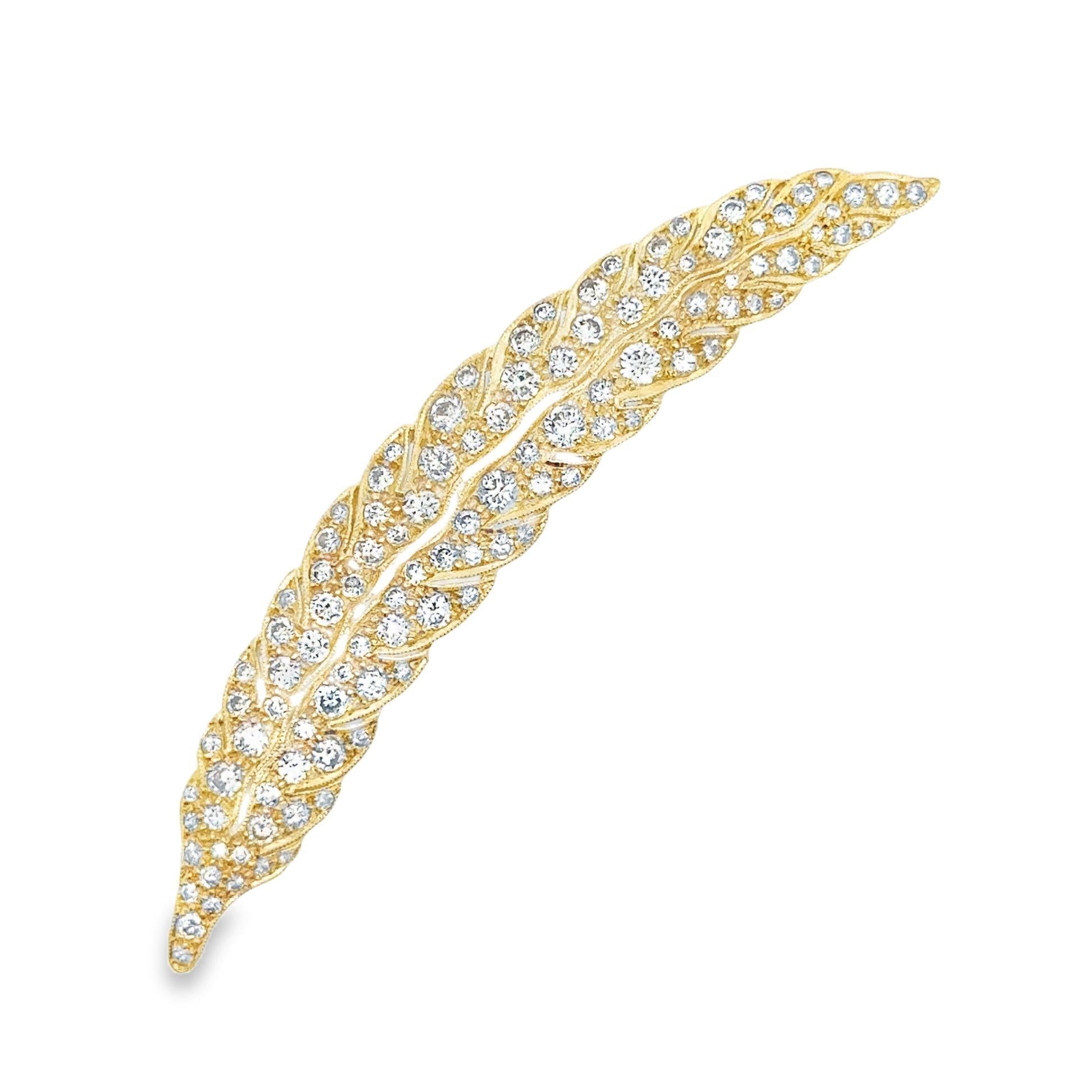 Antique-Style Diamond 18k Yellow Gold Feather Pendant-Brooch