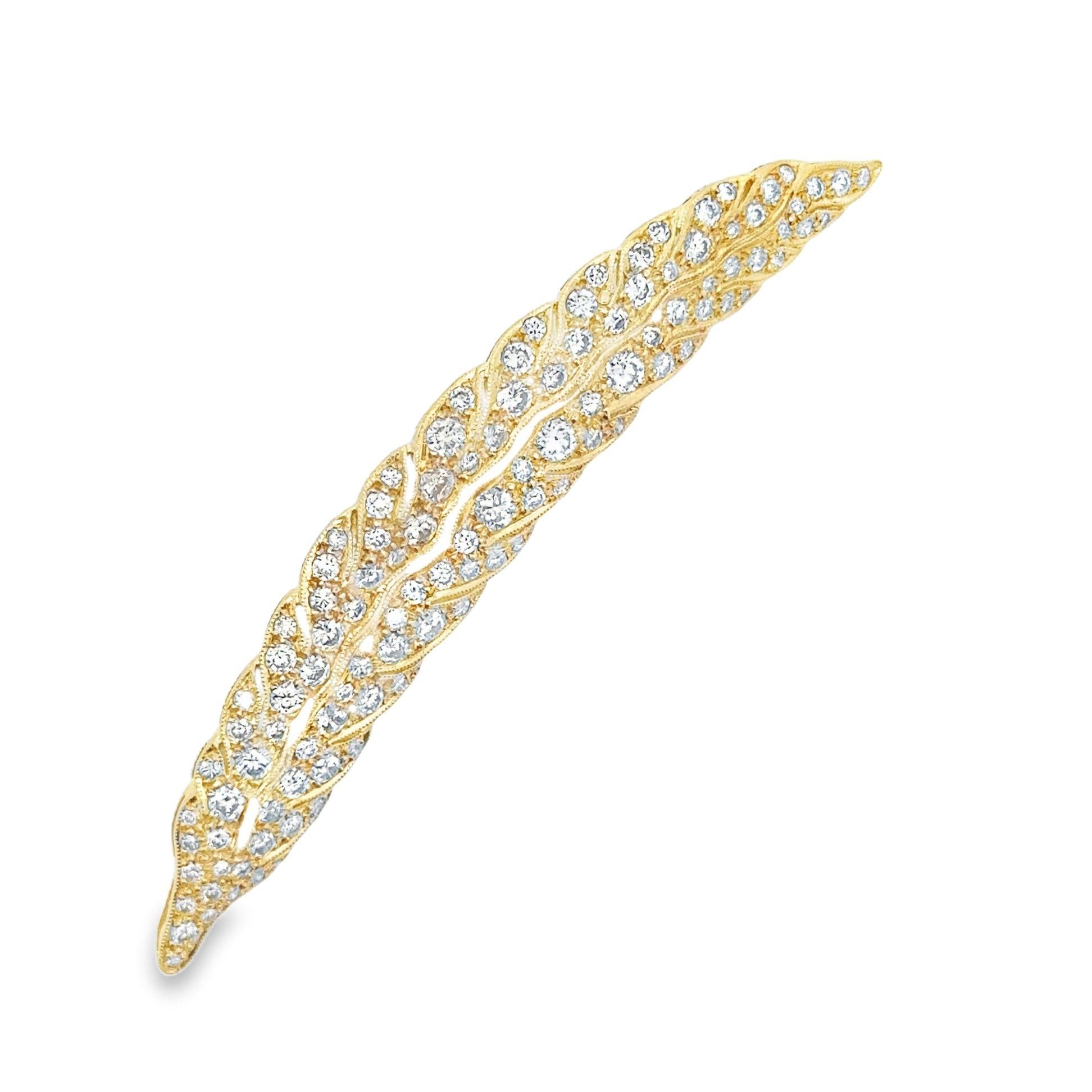 Antique-Style Diamond 18k Yellow Gold Feather Pendant-Brooch