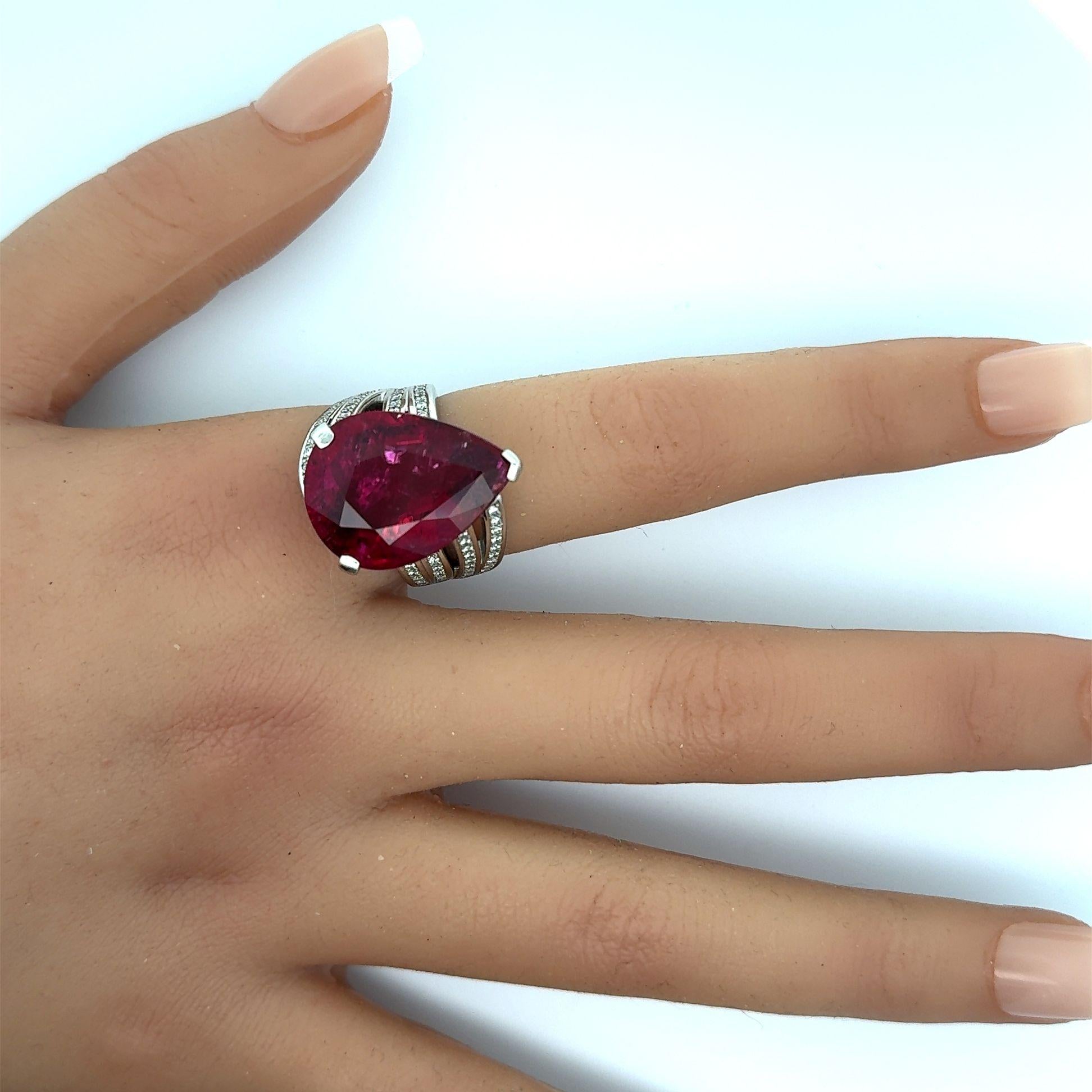 18.65 Carat Rubellite Tourmaline Diamond Platinum Cocktail Ring