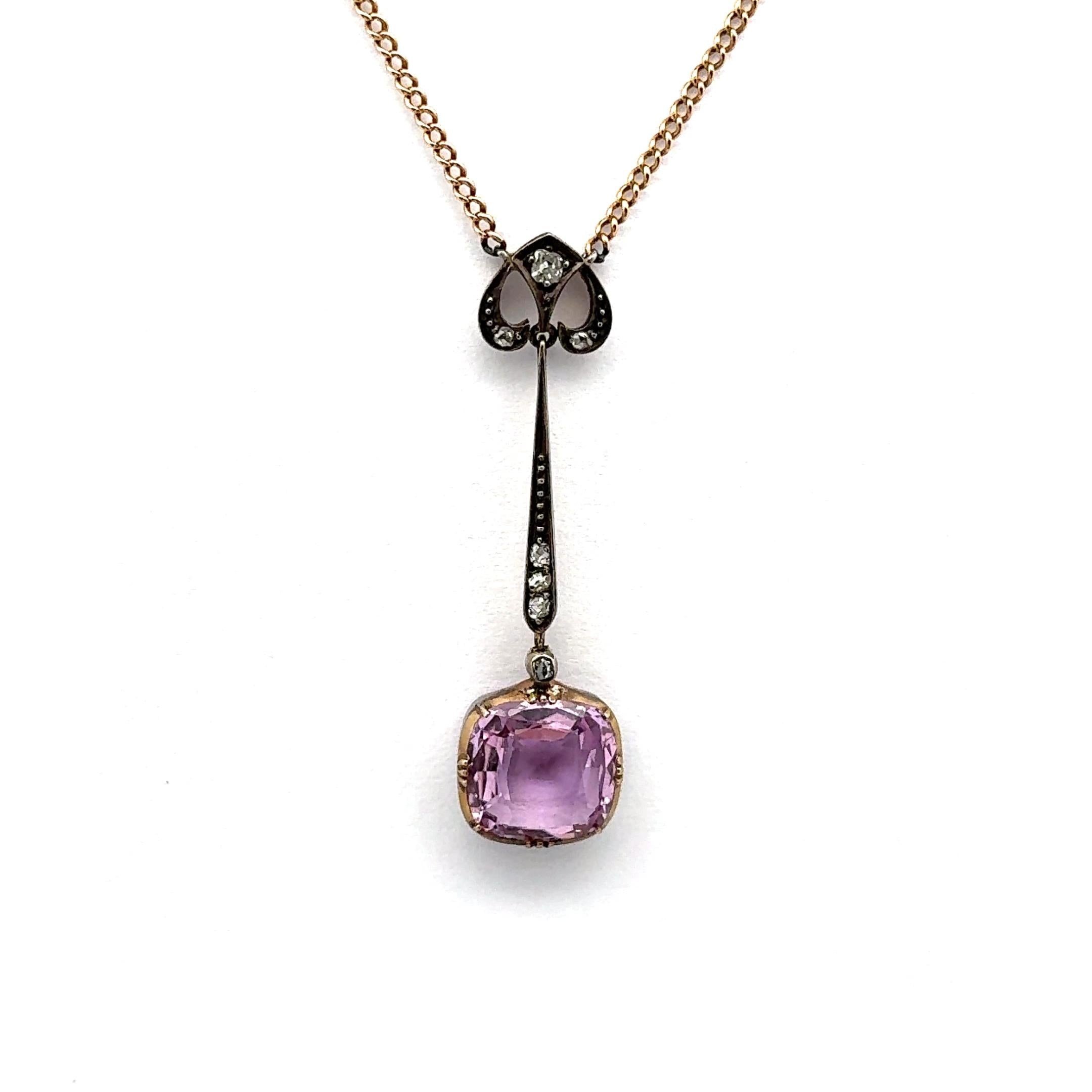 Antique Pink Topaz Diamond 14k Gold & Silver Necklace