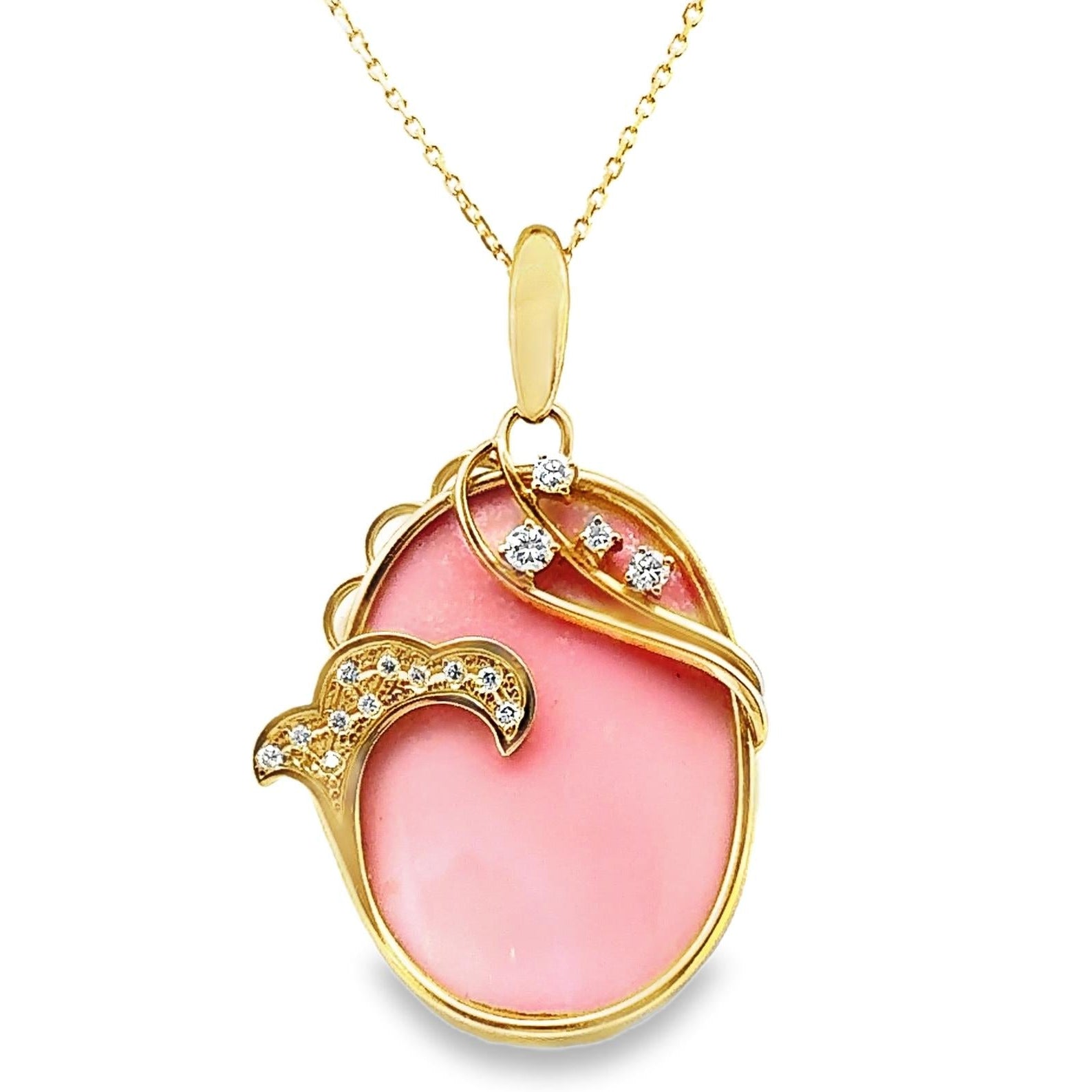 Pink Opal Diamond 18k Yellow Gold Necklace