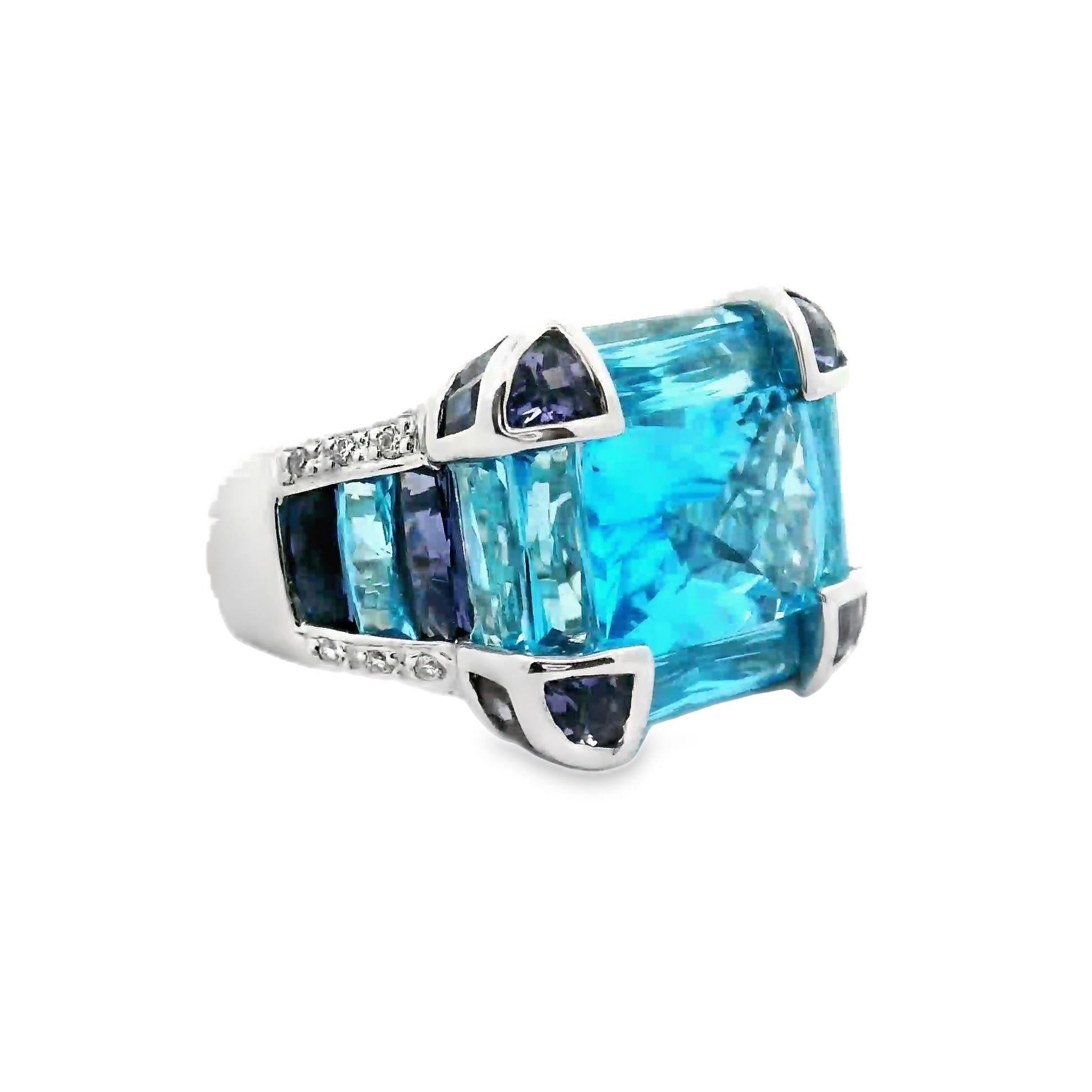 Bellari Blue Topaz Iolite Diamond 18k White Gold Ring