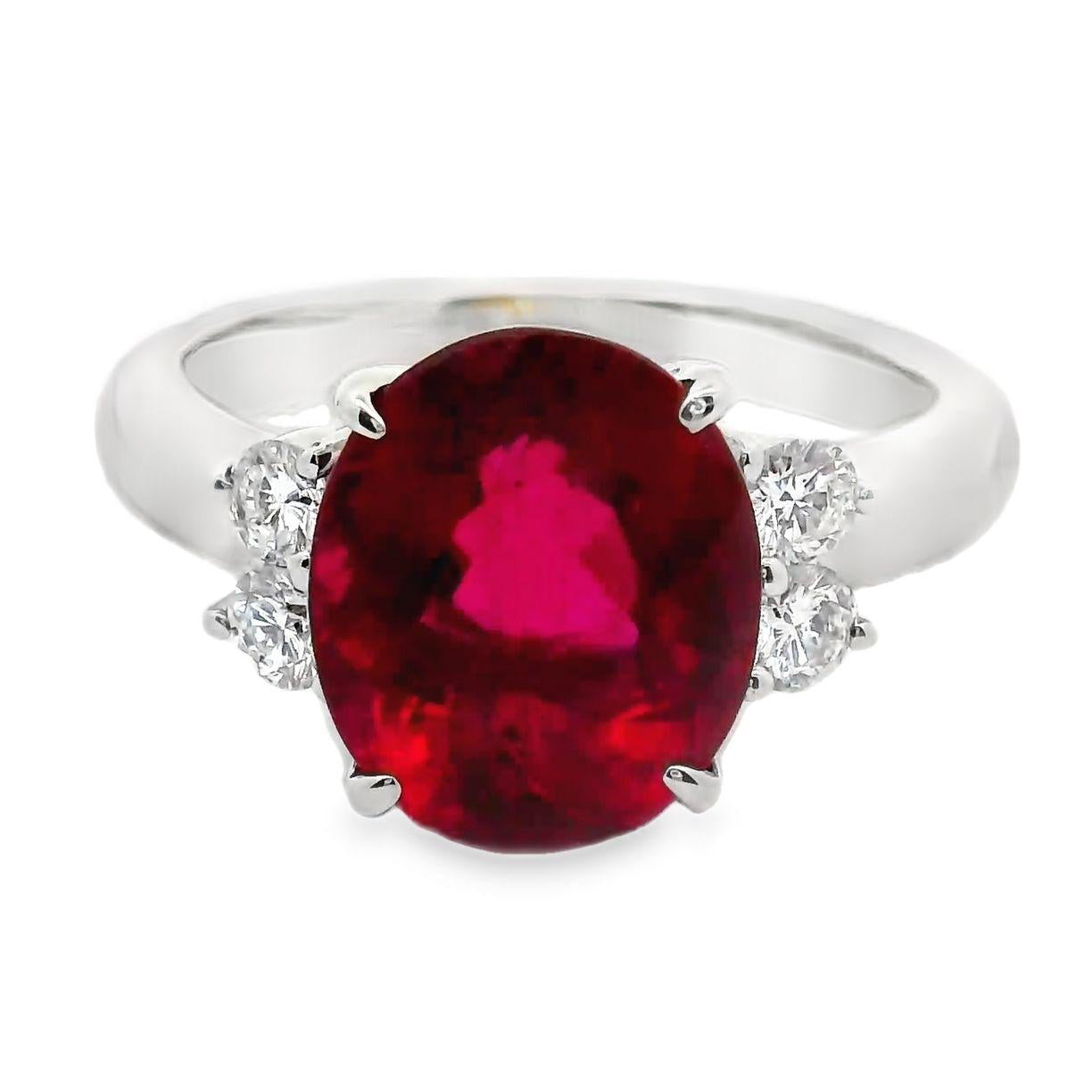 Rubellite Tourmaline Diamond Platinum Ring