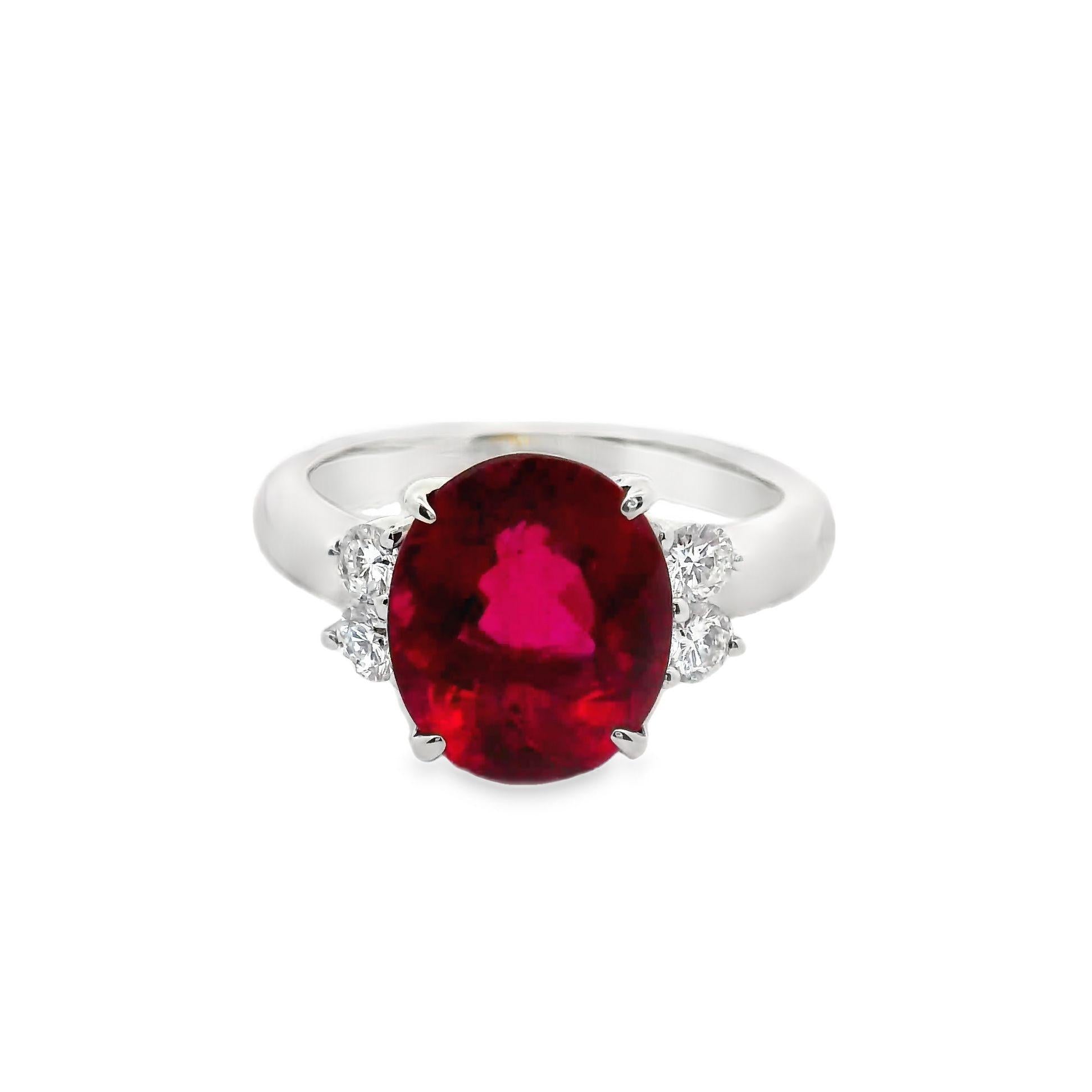 Rubellite Tourmaline Diamond Platinum Ring