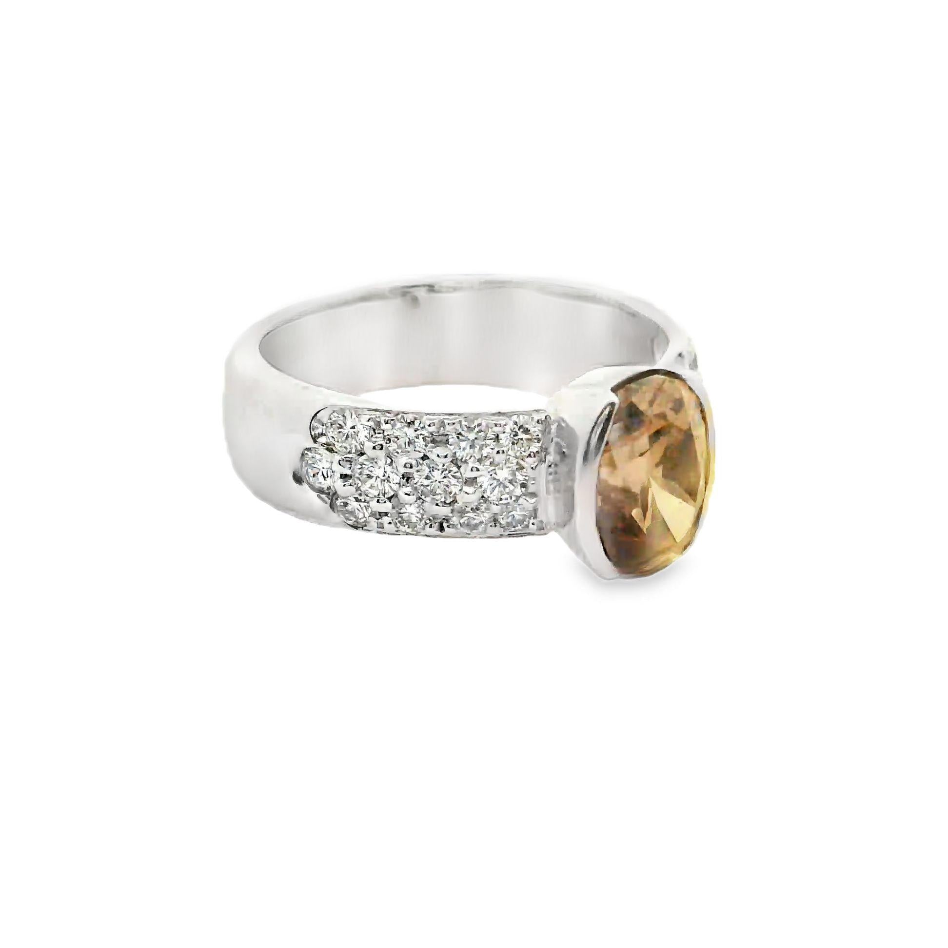 1.63 Carat Fancy Cognac Oval Diamond Platinum Ring