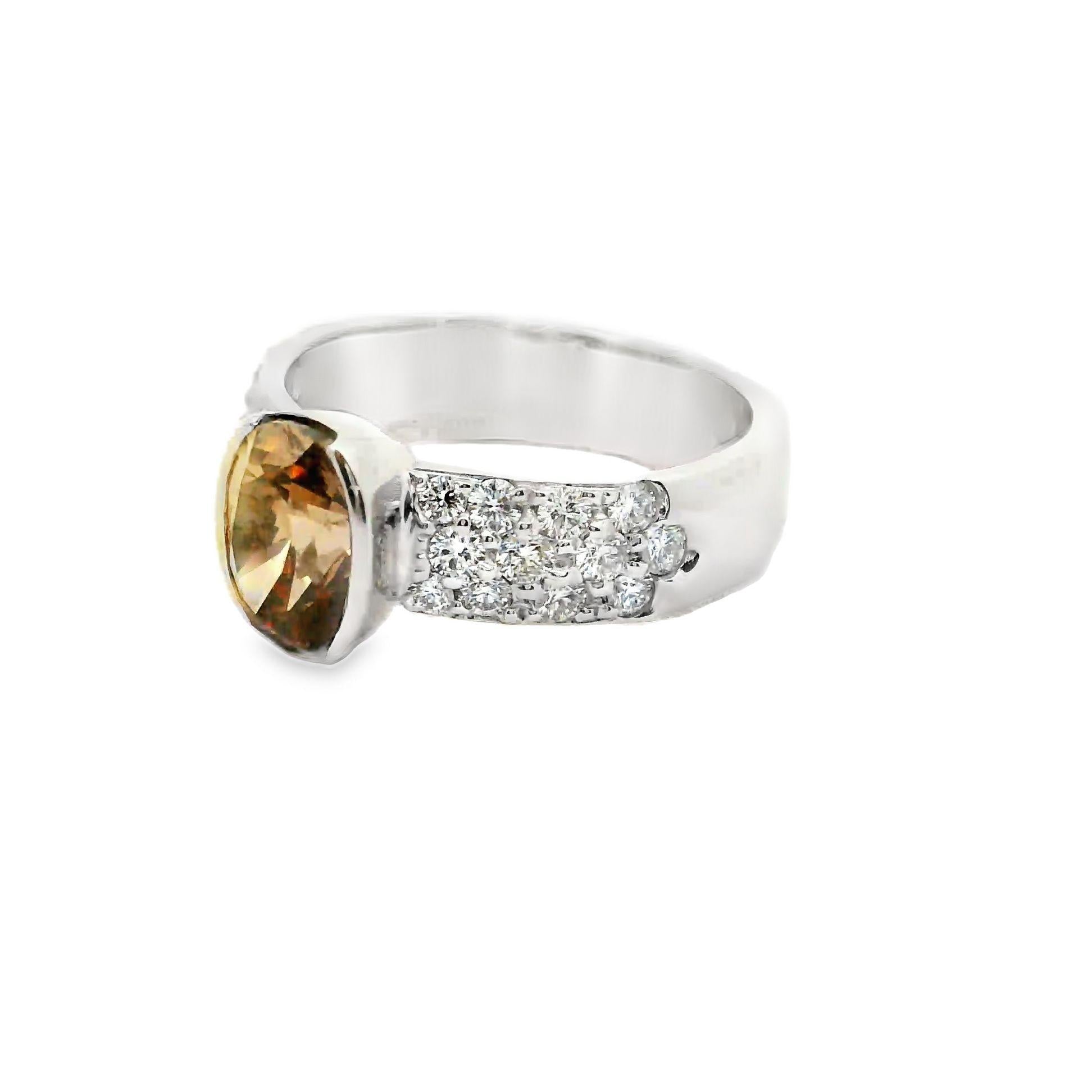 1.63 Carat Fancy Cognac Oval Diamond Platinum Ring