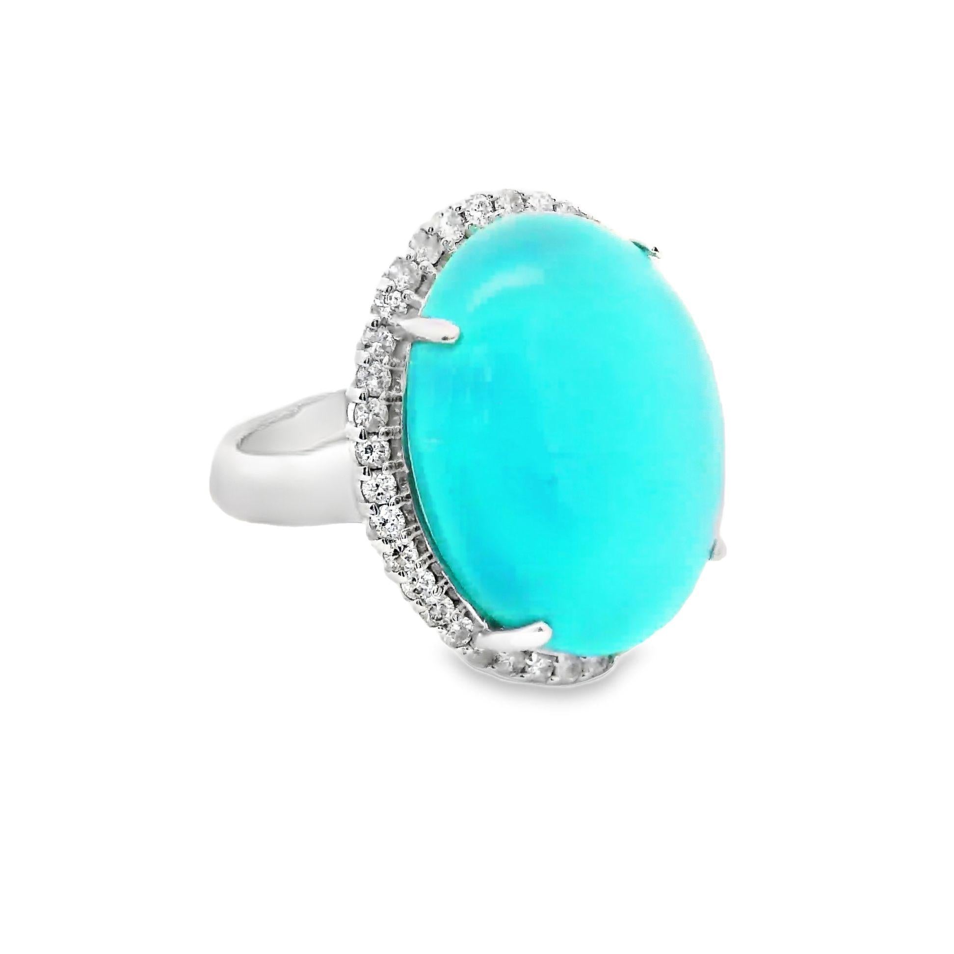 Turquoise Diamond Halo Platinum Ring