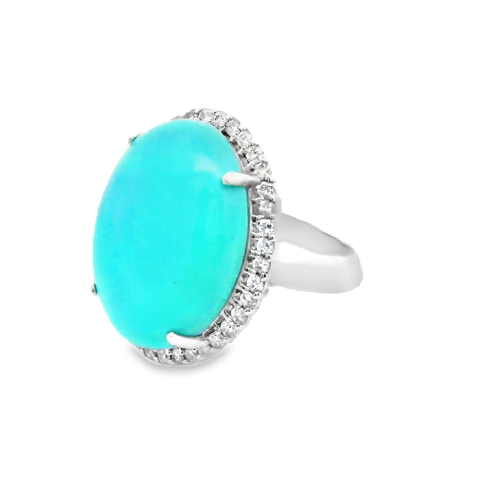 Turquoise Diamond Halo Platinum Ring