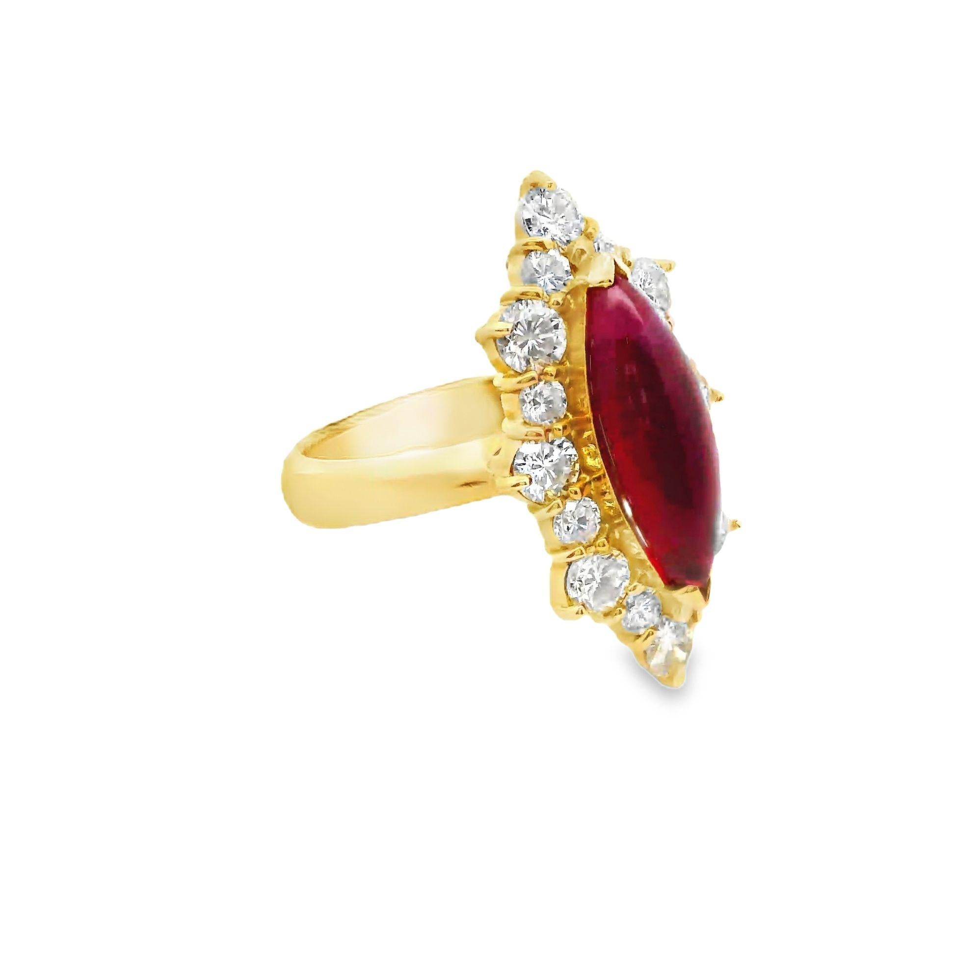 2.98 Carat Burmese Ruby Diamond Halo 18k Yellow Gold Ring, AGL Certified