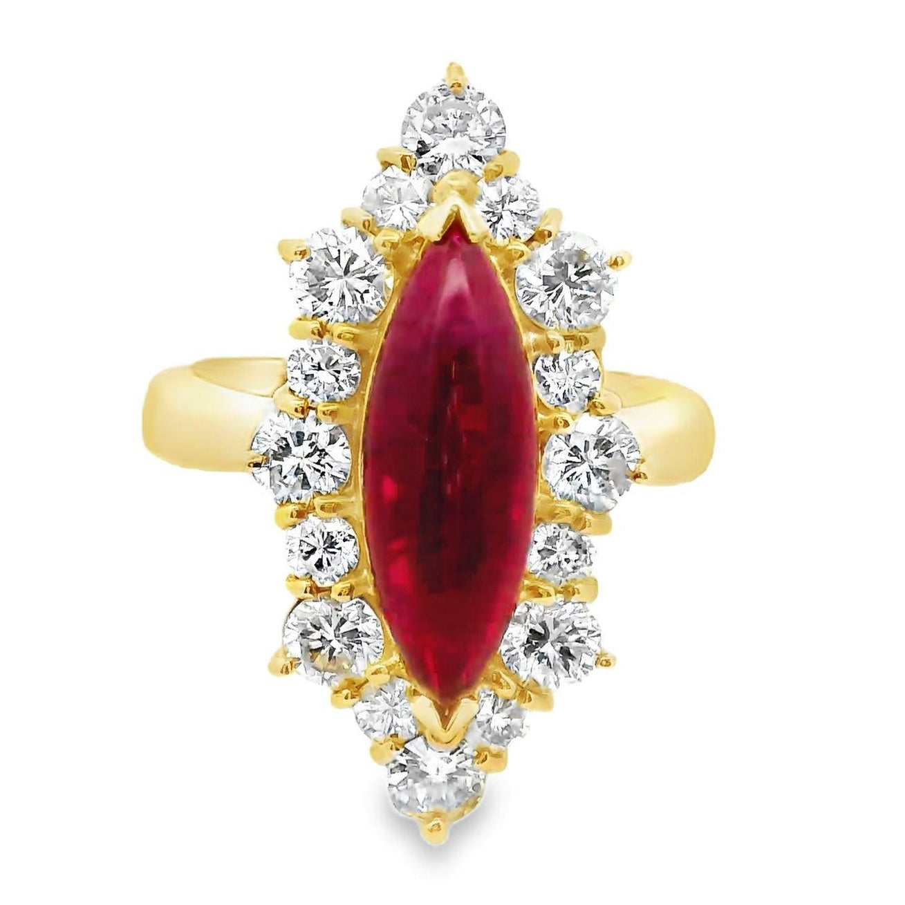 2.98 Carat Burmese Ruby Diamond Halo 18k Yellow Gold Ring, AGL Certified