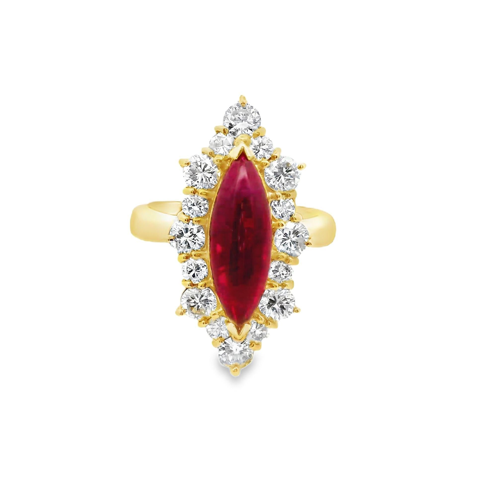 2.98 Carat Burmese Ruby Diamond Halo 18k Yellow Gold Ring, AGL Certified