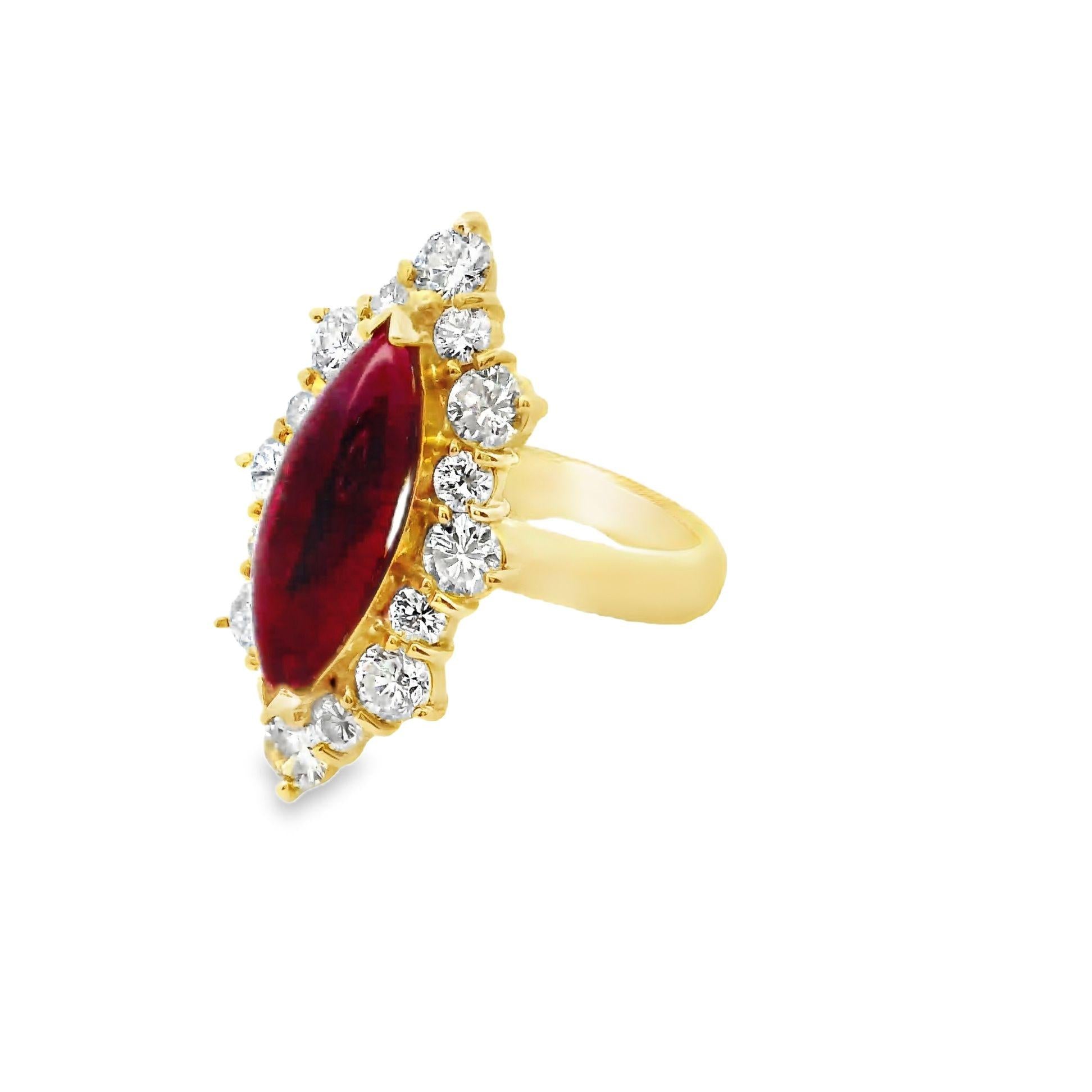 2.98 Carat Burmese Ruby Diamond Halo 18k Yellow Gold Ring, AGL Certified