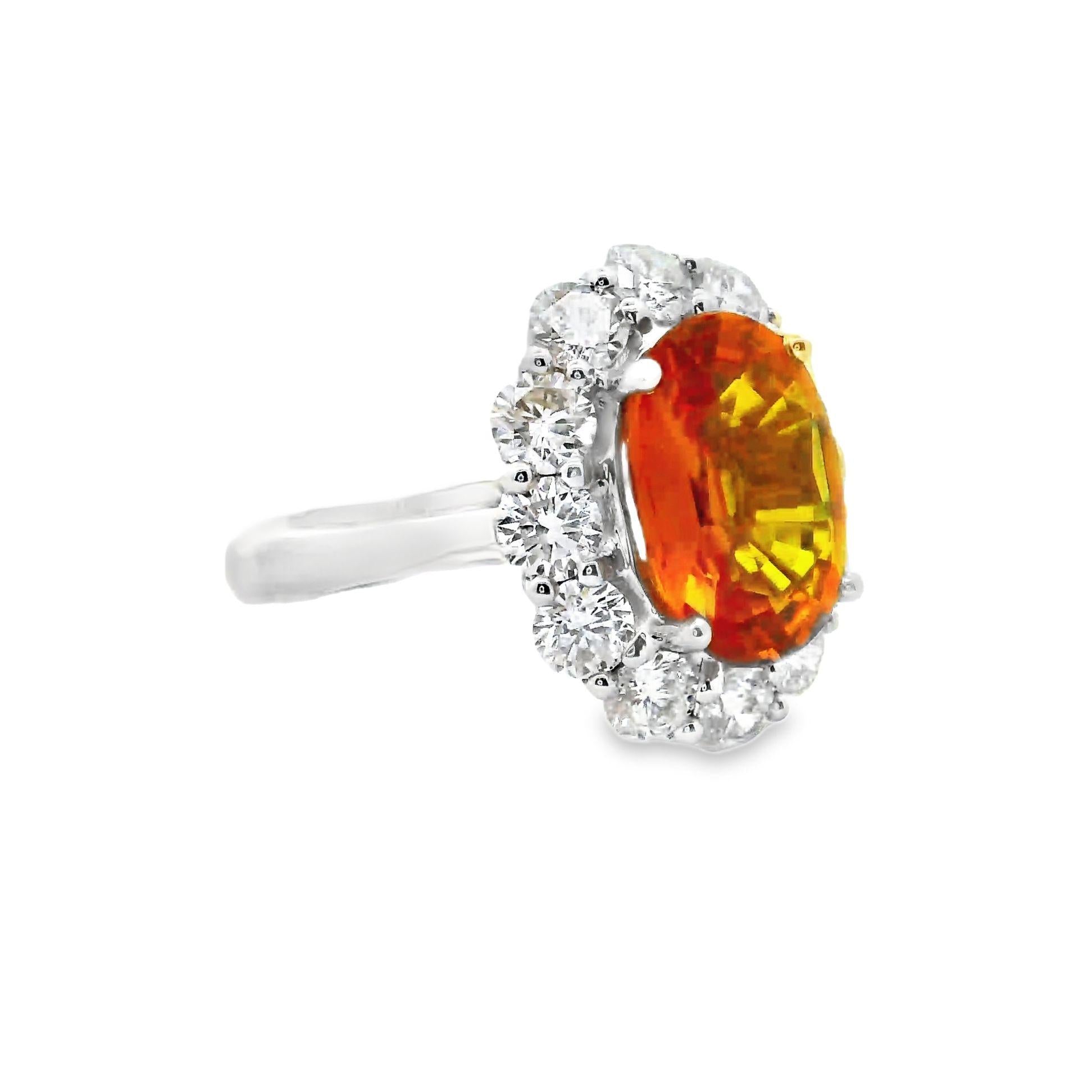 4.21 Carat Orange Sapphire Diamond Halo 18k White Gold Ring