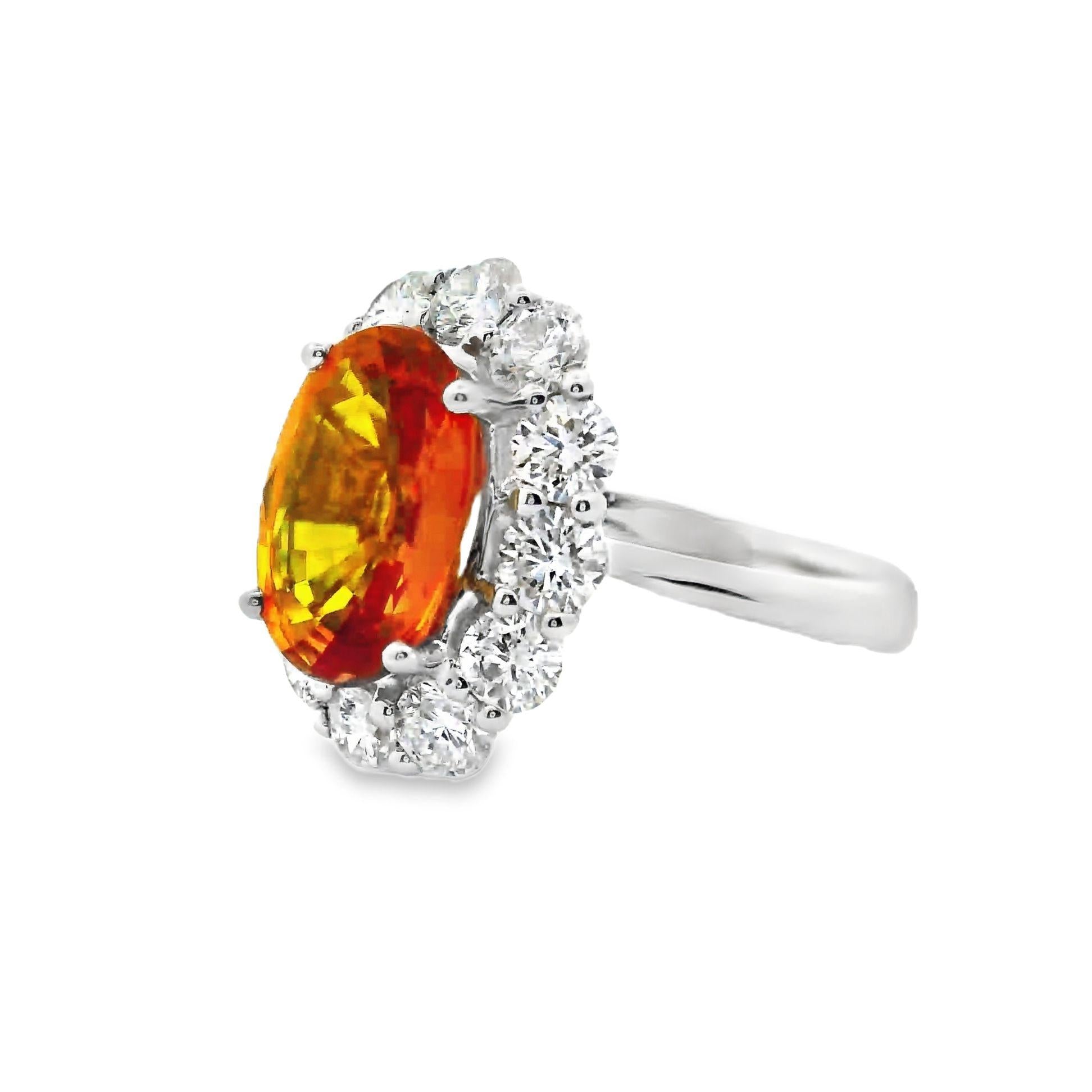 4.21 Carat Orange Sapphire Diamond Halo 18k White Gold Ring