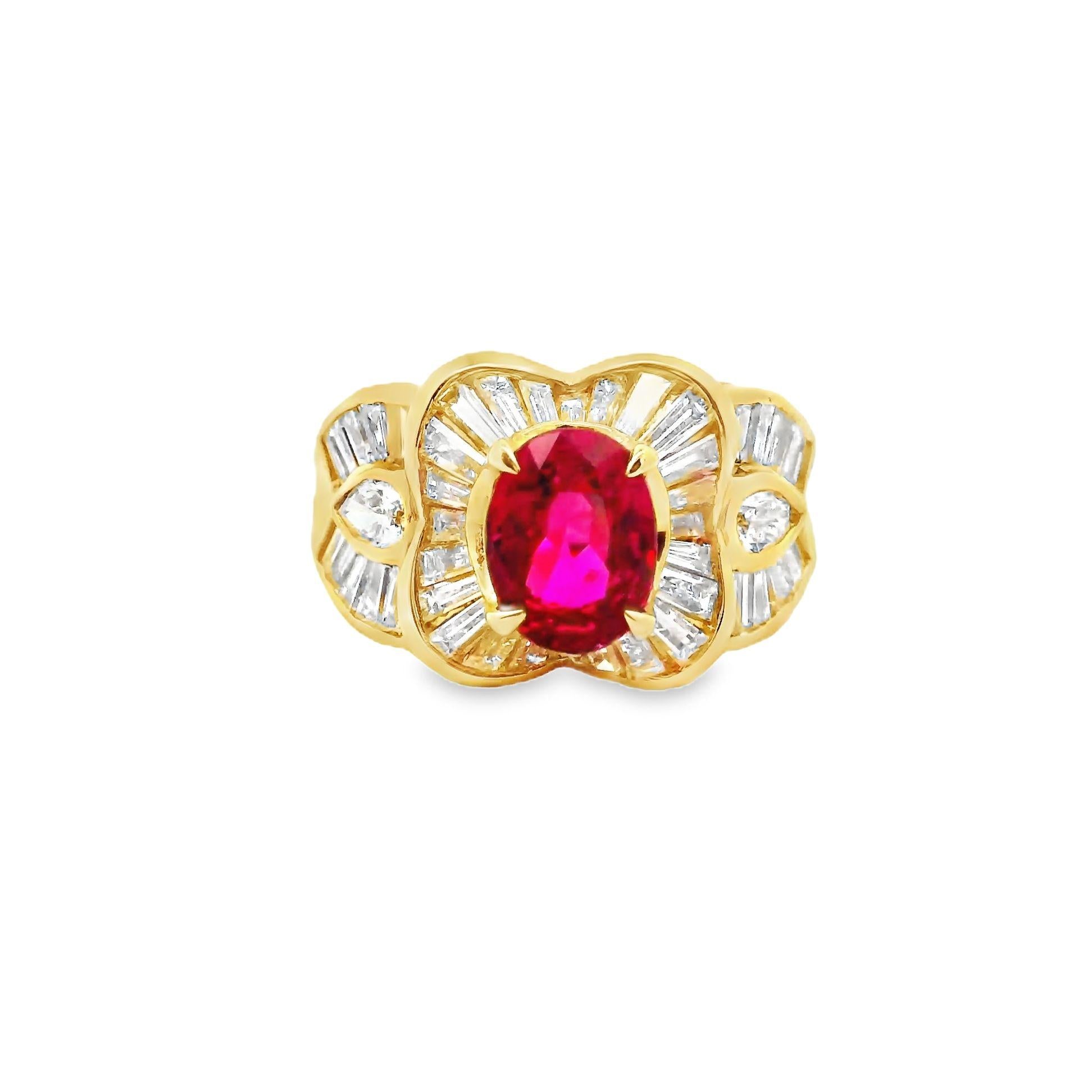 1.81 Carat Ruby Diamond 18k Yellow Gold Ring, GIA Certified