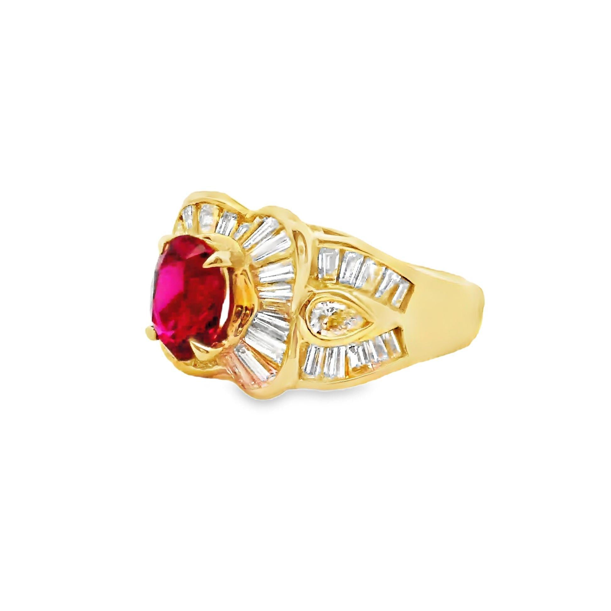 1.81 Carat Ruby Diamond 18k Yellow Gold Ring, GIA Certified