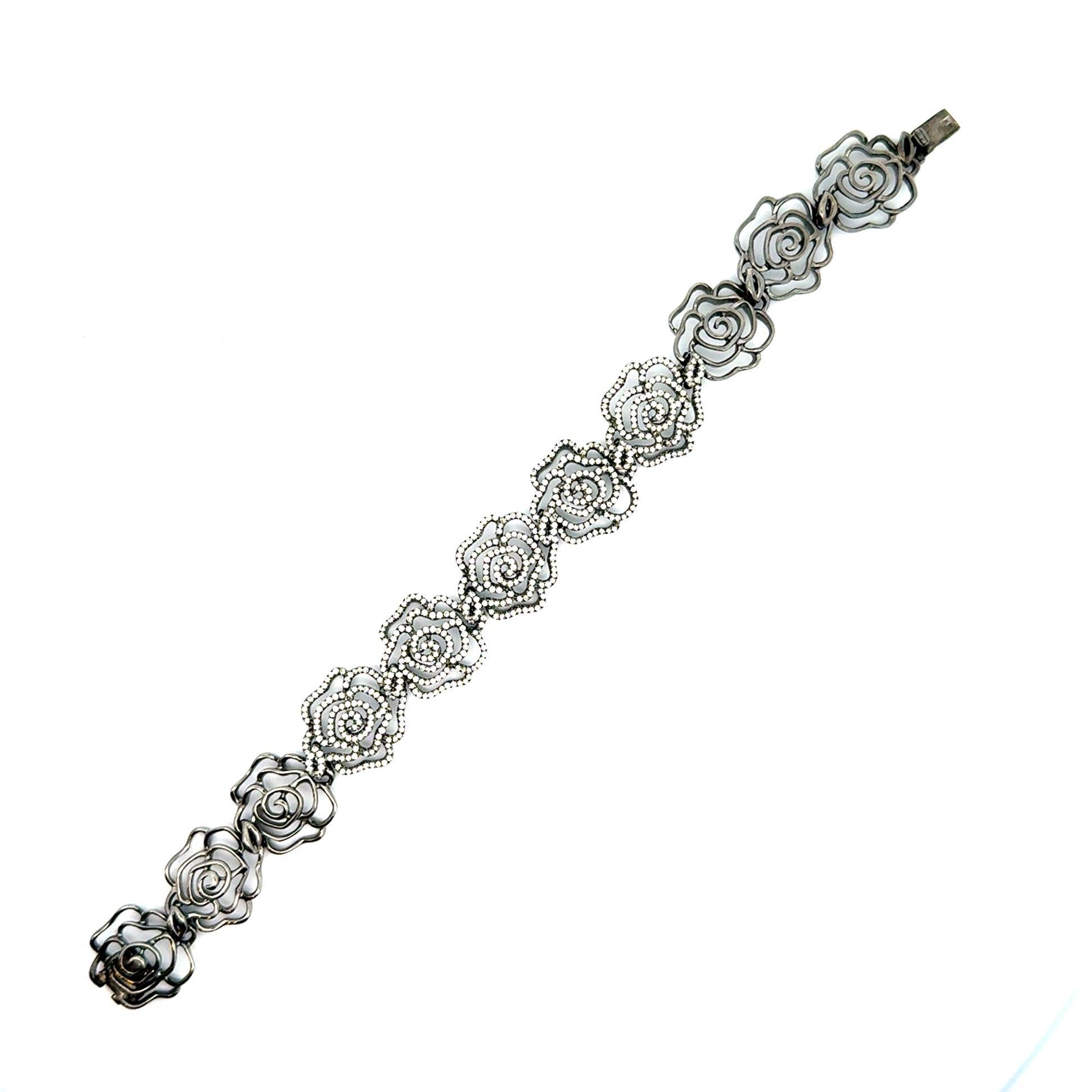 Diamond Rose-Link 18k Gold Rhodium Bracelet