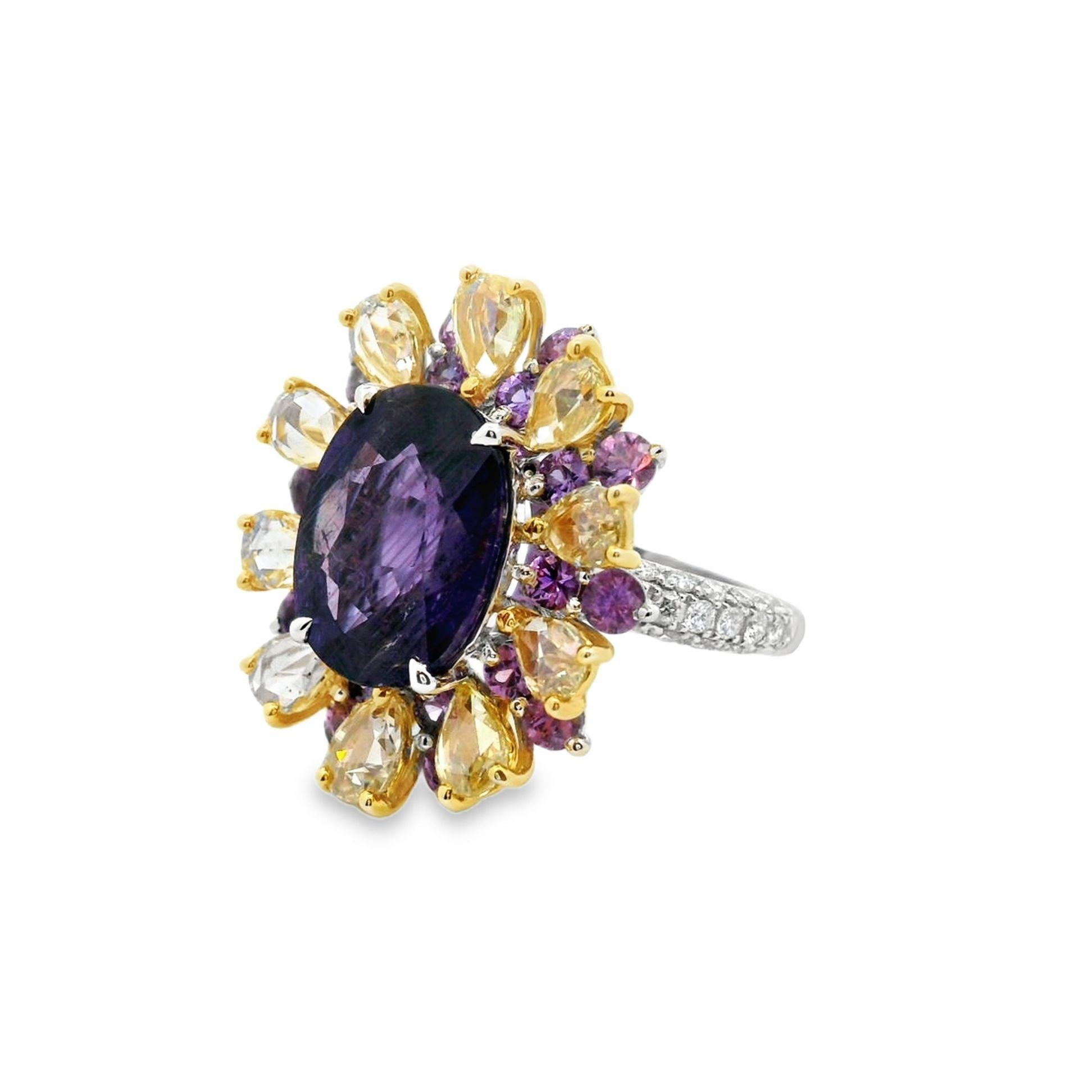 6.17 Carat No-Heat Purple Sapphire Diamond 18k White Gold Ring, GIA Certified