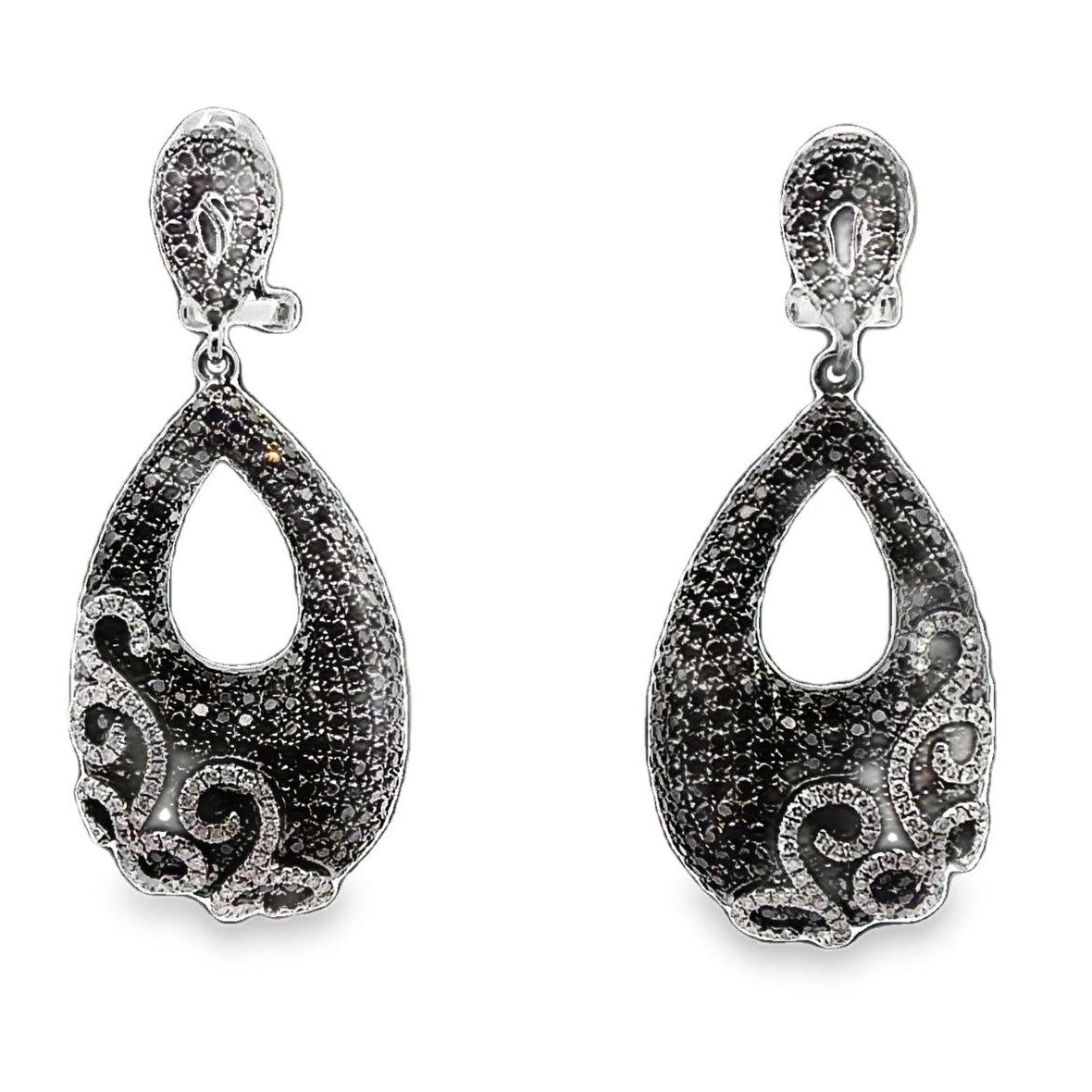 Black & White Diamond Double-Pear 18k Gold Drop Earrings