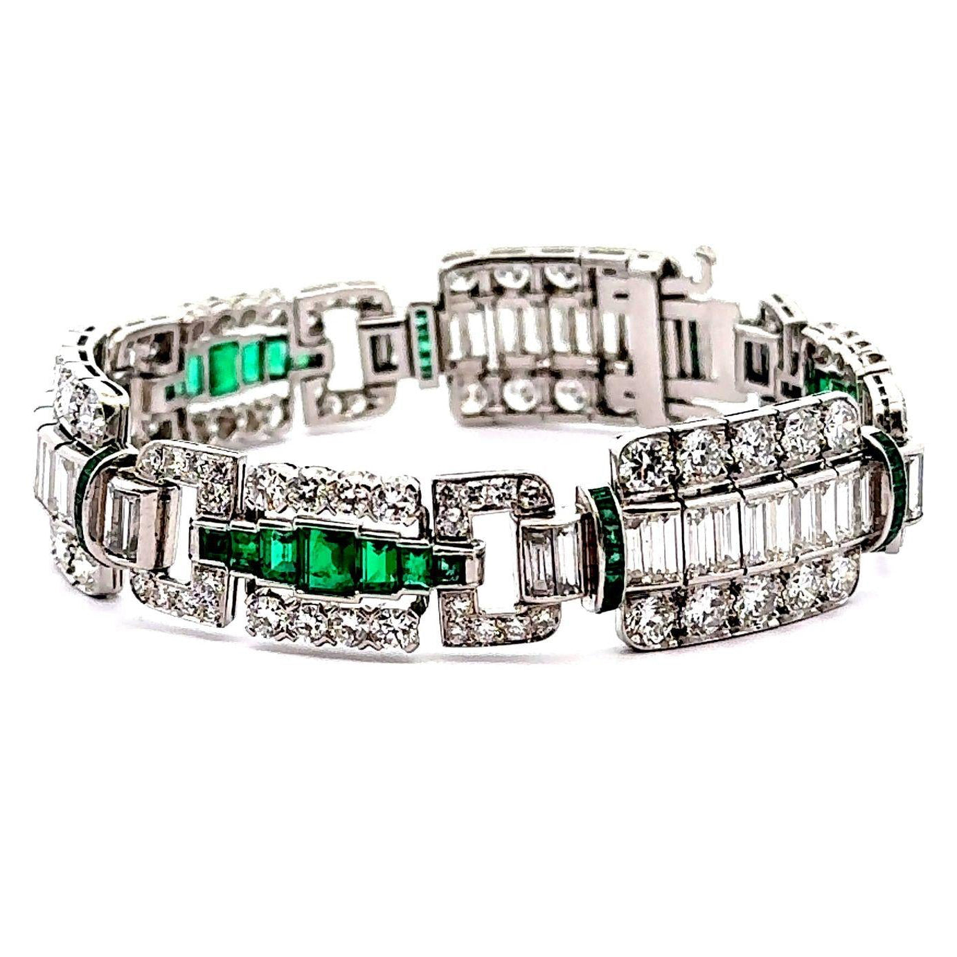 Art Deco Diamond Emerald Platinum Bracelet, Circa 1927