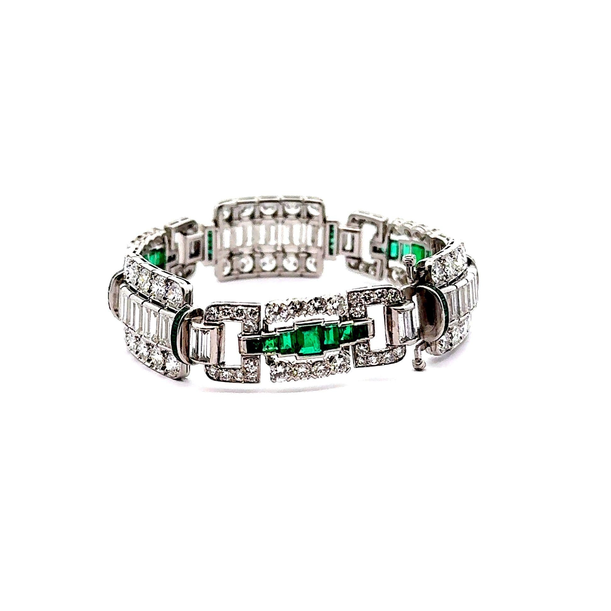 Art Deco Diamond Emerald Platinum Bracelet, Circa 1927