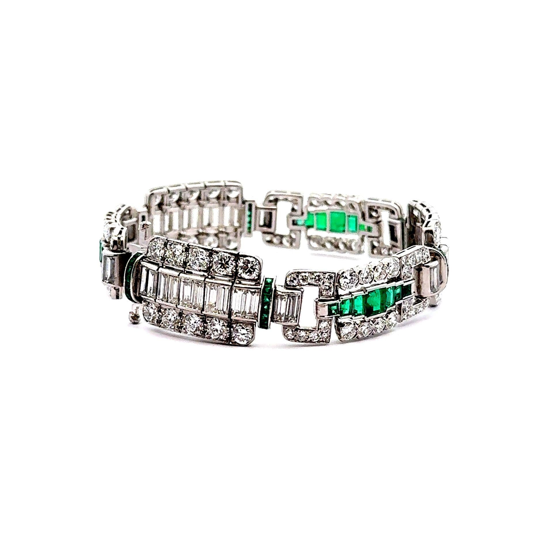 Art Deco Diamond Emerald Platinum Bracelet, Circa 1927