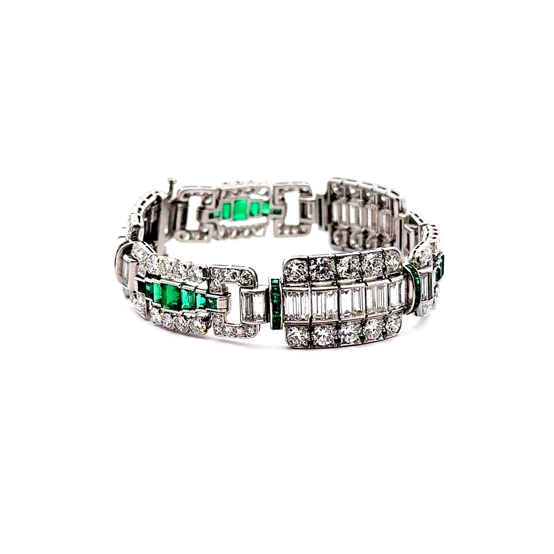 Art Deco Diamond Emerald Platinum Bracelet, Circa 1927