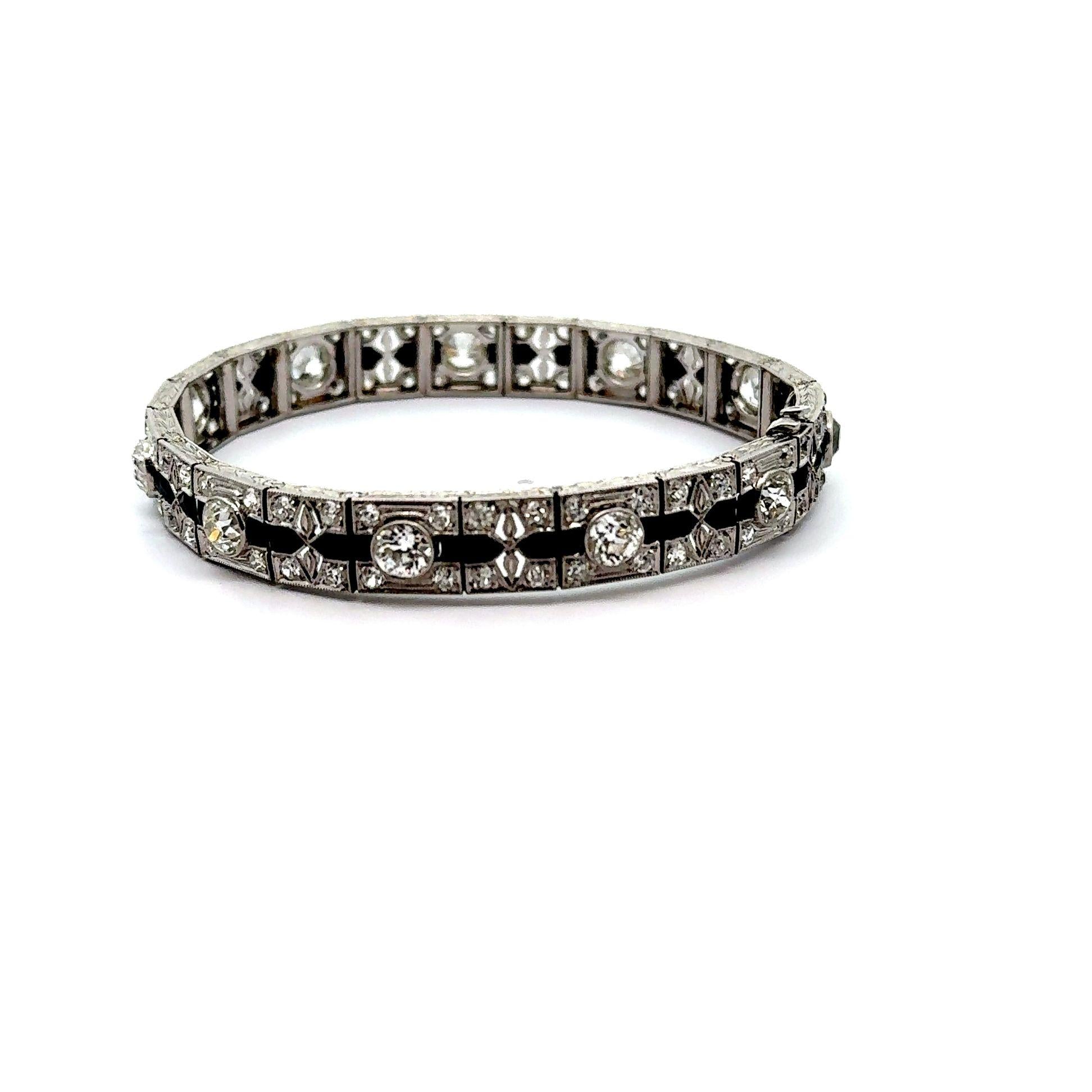 Art Deco Diamond Black-Onyx Platinum Bracelet, Circa 1930