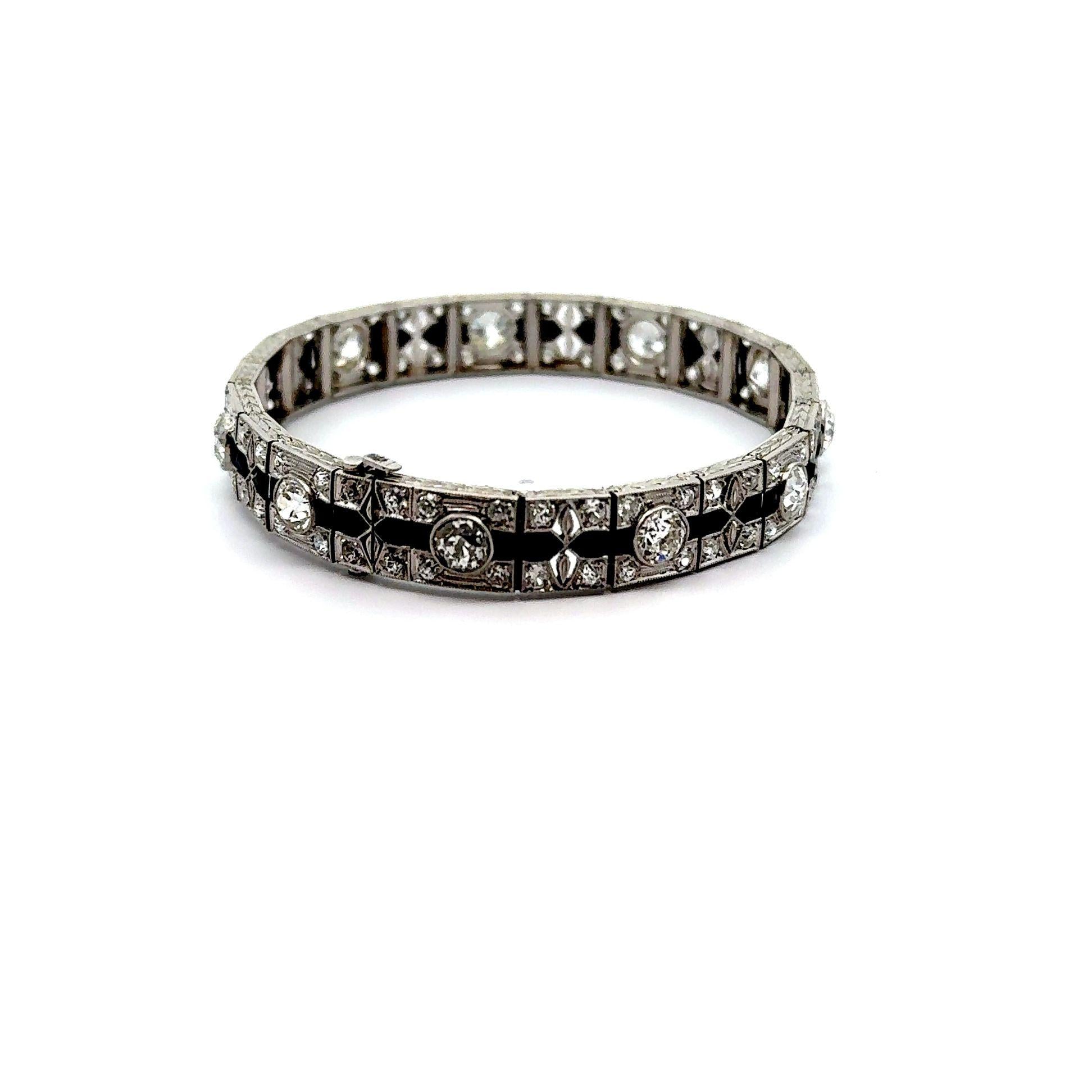 Art Deco Diamond Black-Onyx Platinum Bracelet, Circa 1930