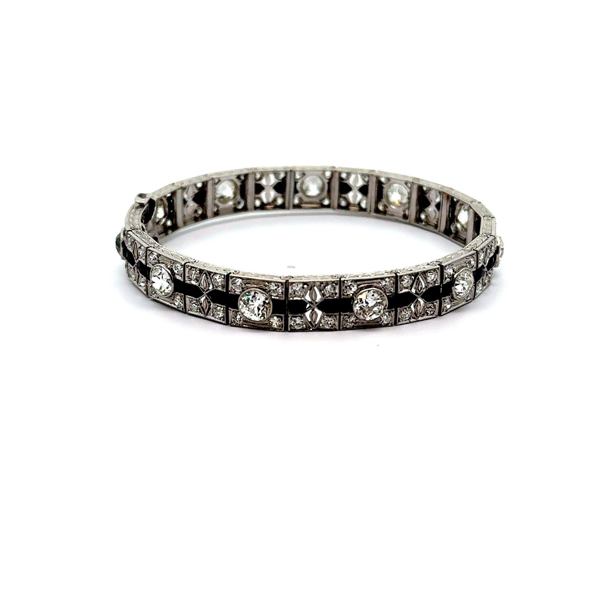 Art Deco Diamond Black-Onyx Platinum Bracelet, Circa 1930