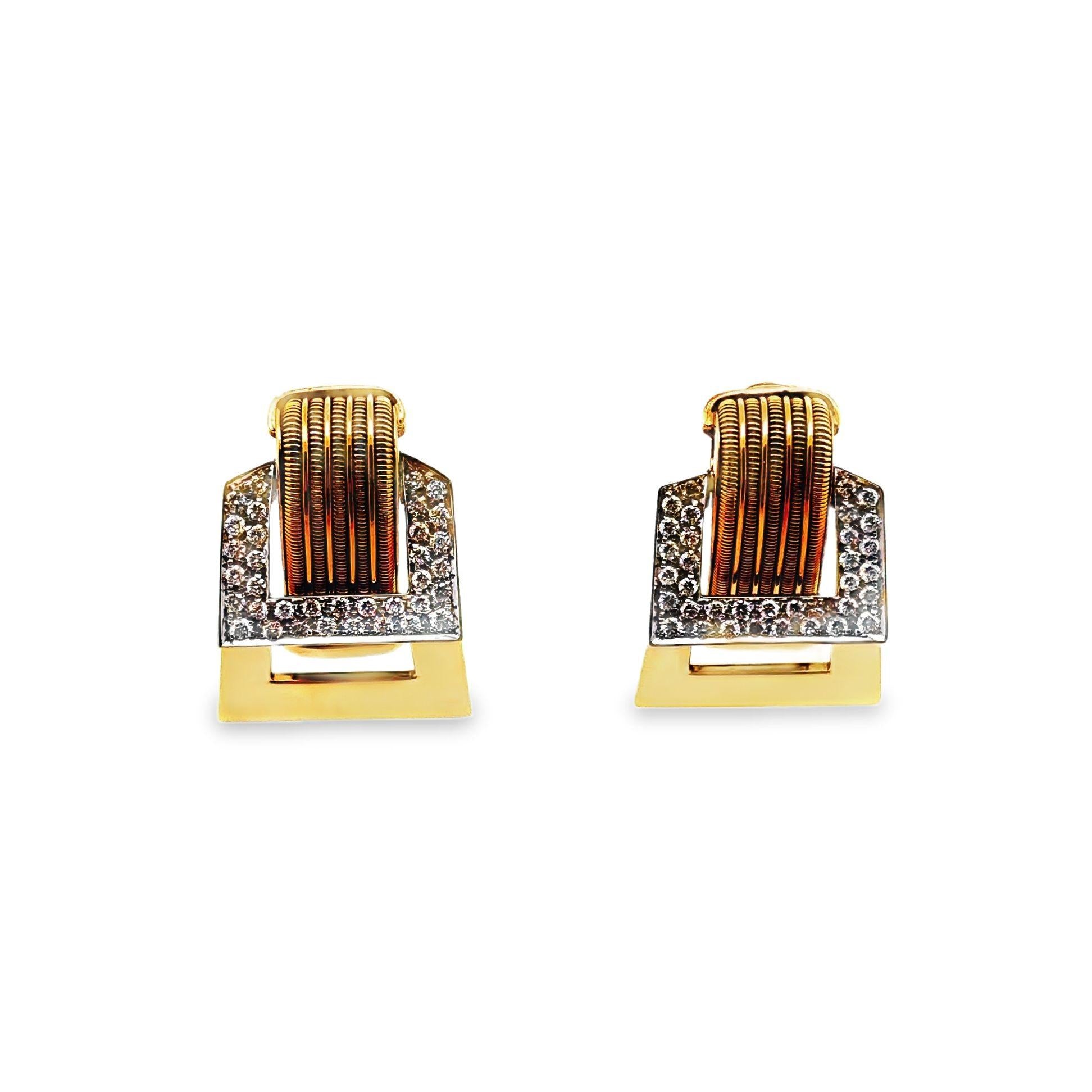 Mid-Century Diamond 18k Gold Two-Tone Earrings, Circa 1960’s