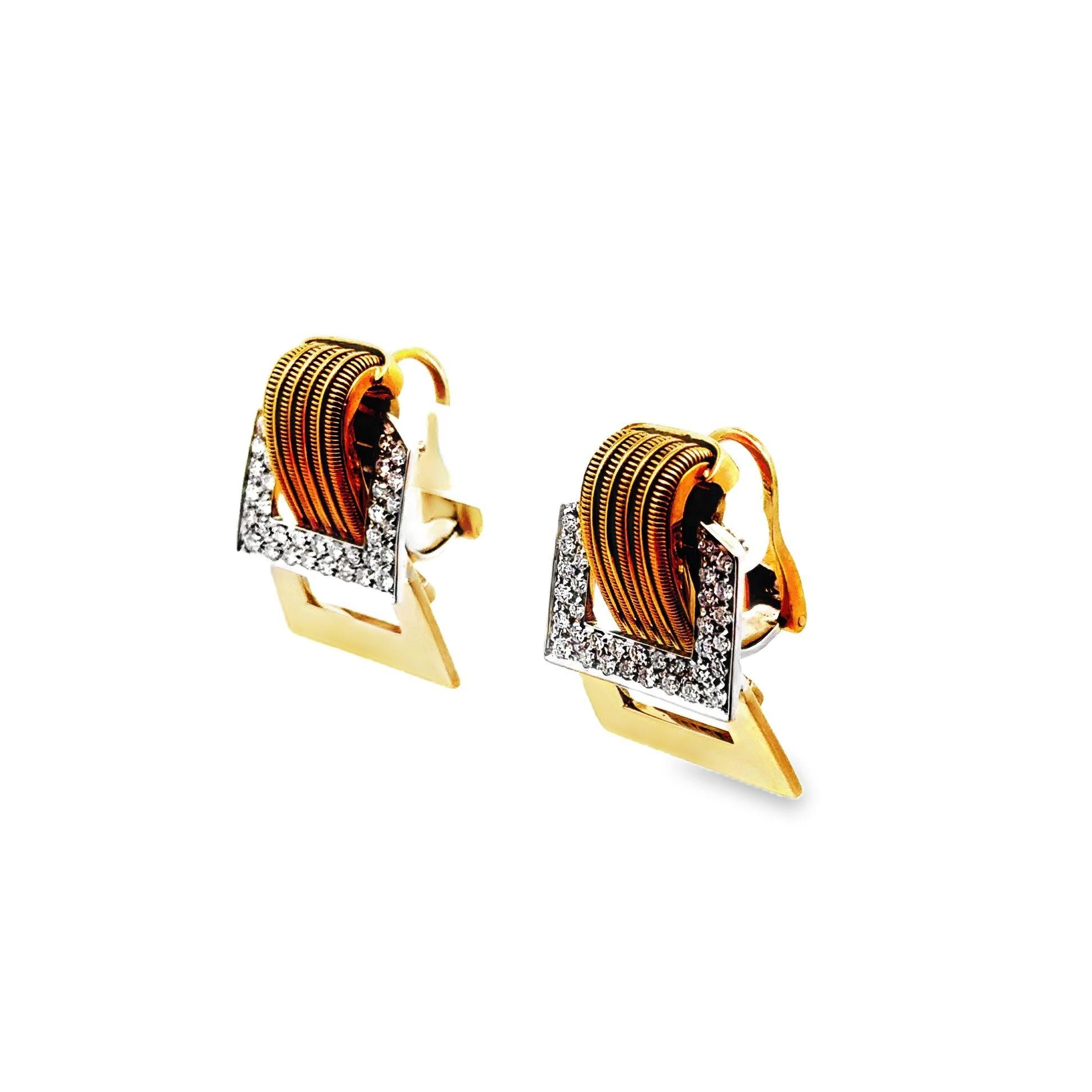 Mid-Century Diamond 18k Gold Two-Tone Earrings, Circa 1960’s