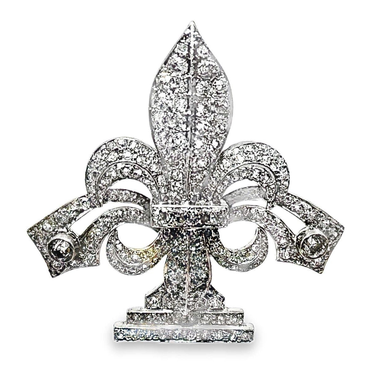Antique Diamond 14k Gold Silver-Topped Fleur De Lis Brooch