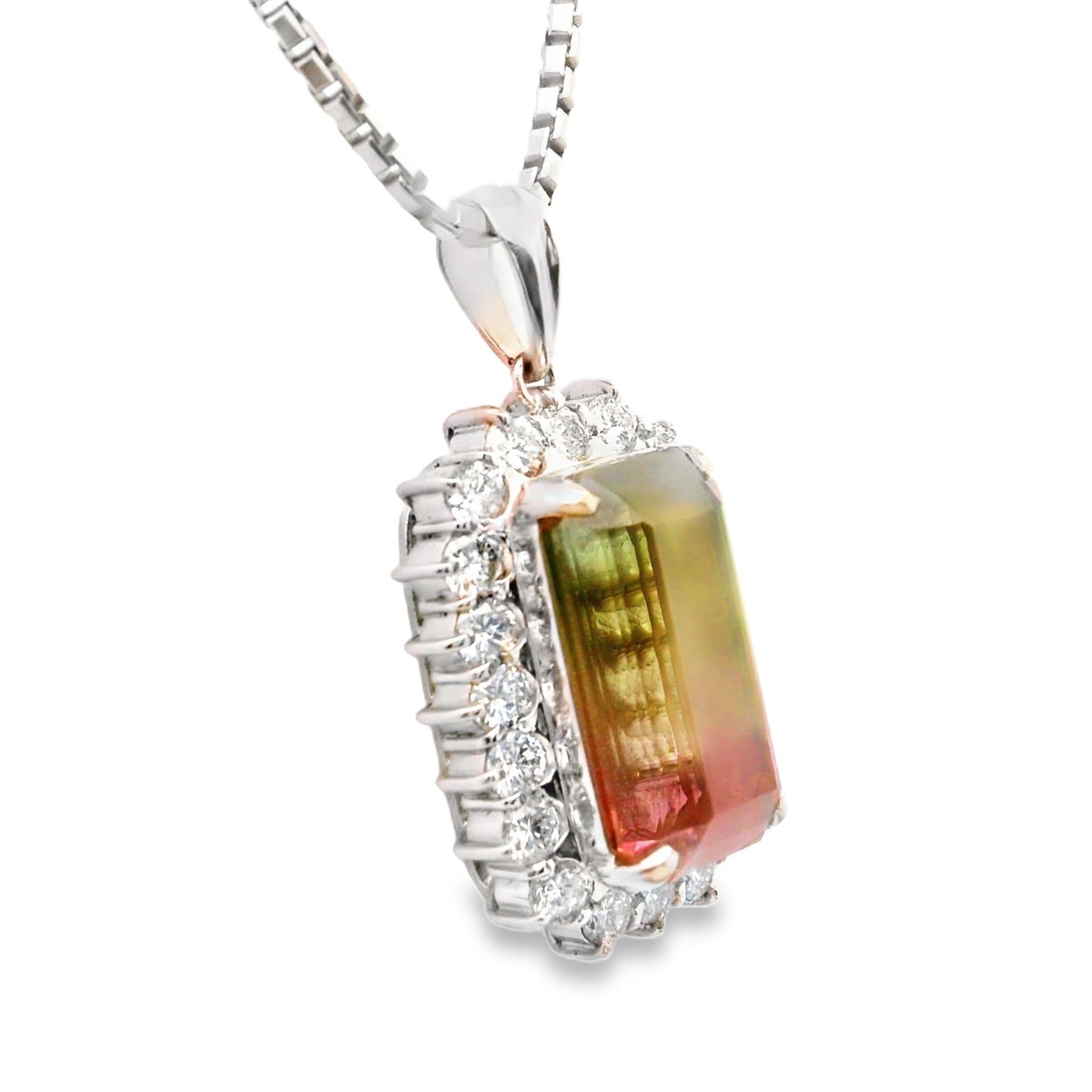 12.53 Carat Watermelon Tourmaline Diamond-Halo Platinum Pendant Necklace