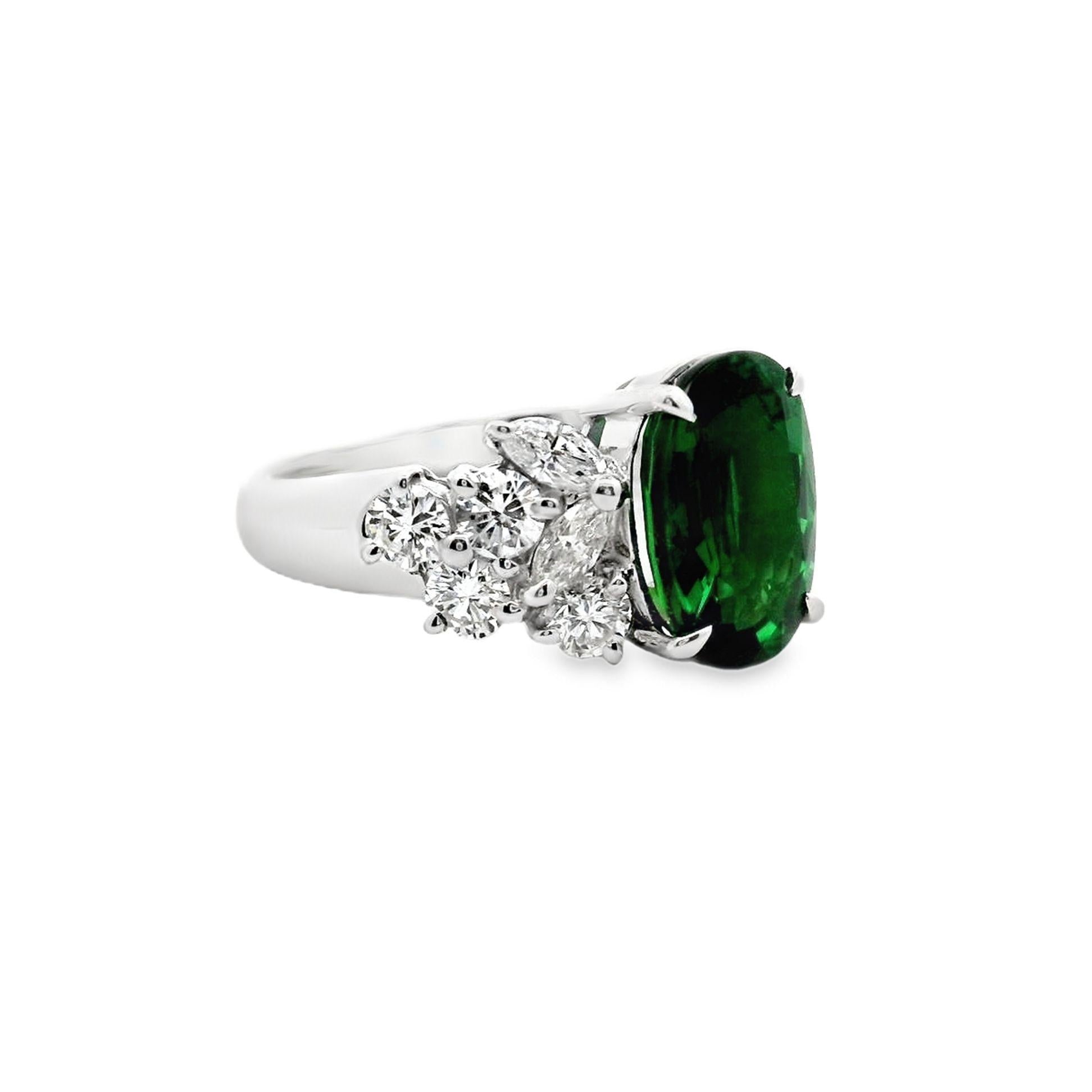 3.45 Carat Tsavorite Diamond Platinum Ring