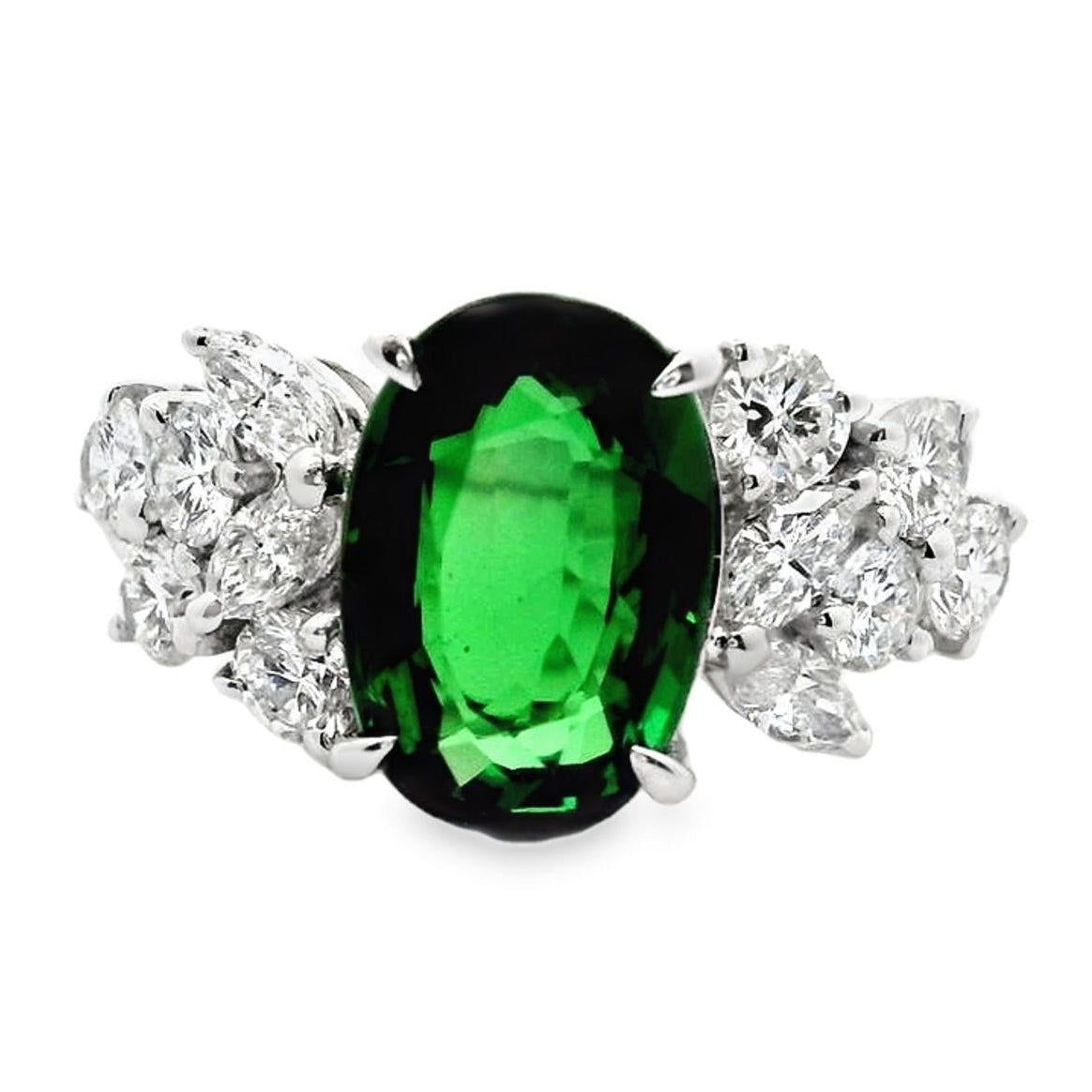 3.45 Carat Tsavorite Diamond Platinum Ring