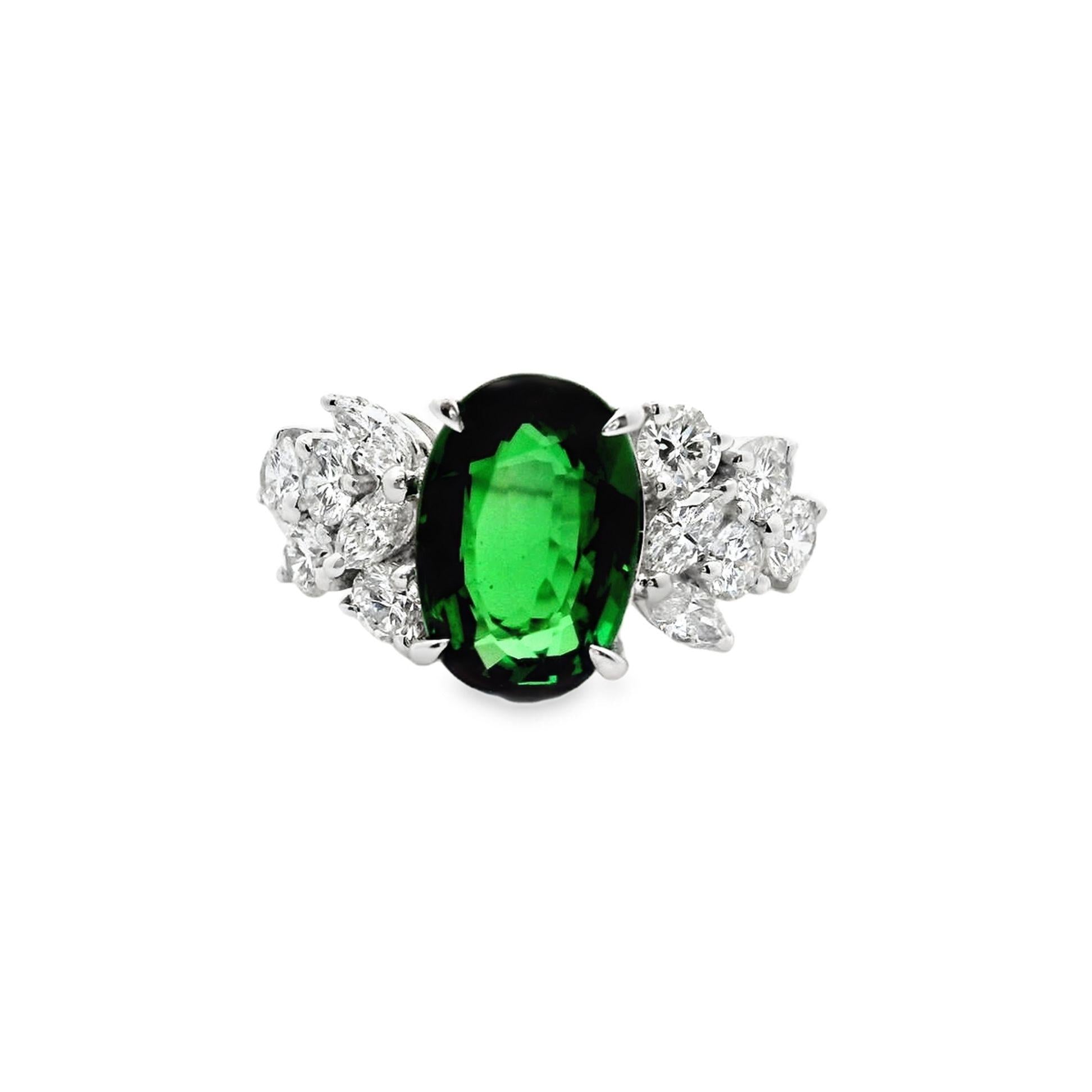 3.45 Carat Tsavorite Diamond Platinum Ring