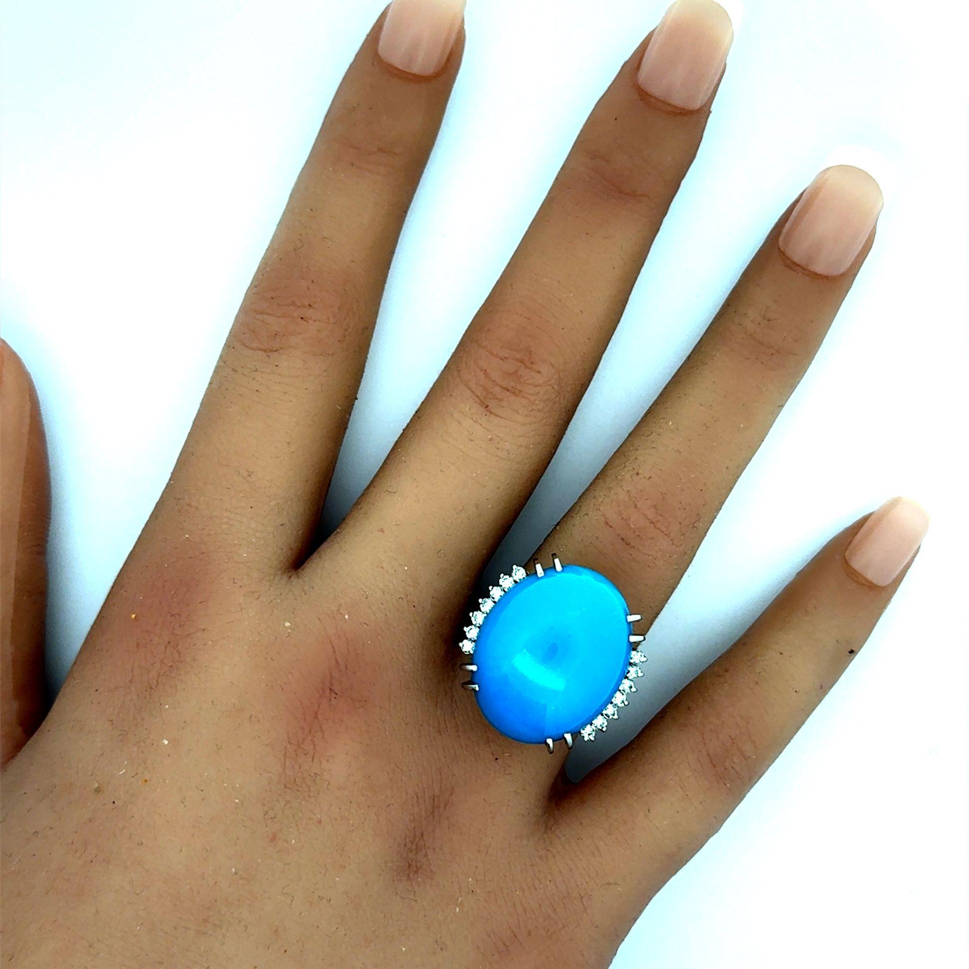 Turquoise Diamond Platinum Cocktail Ring