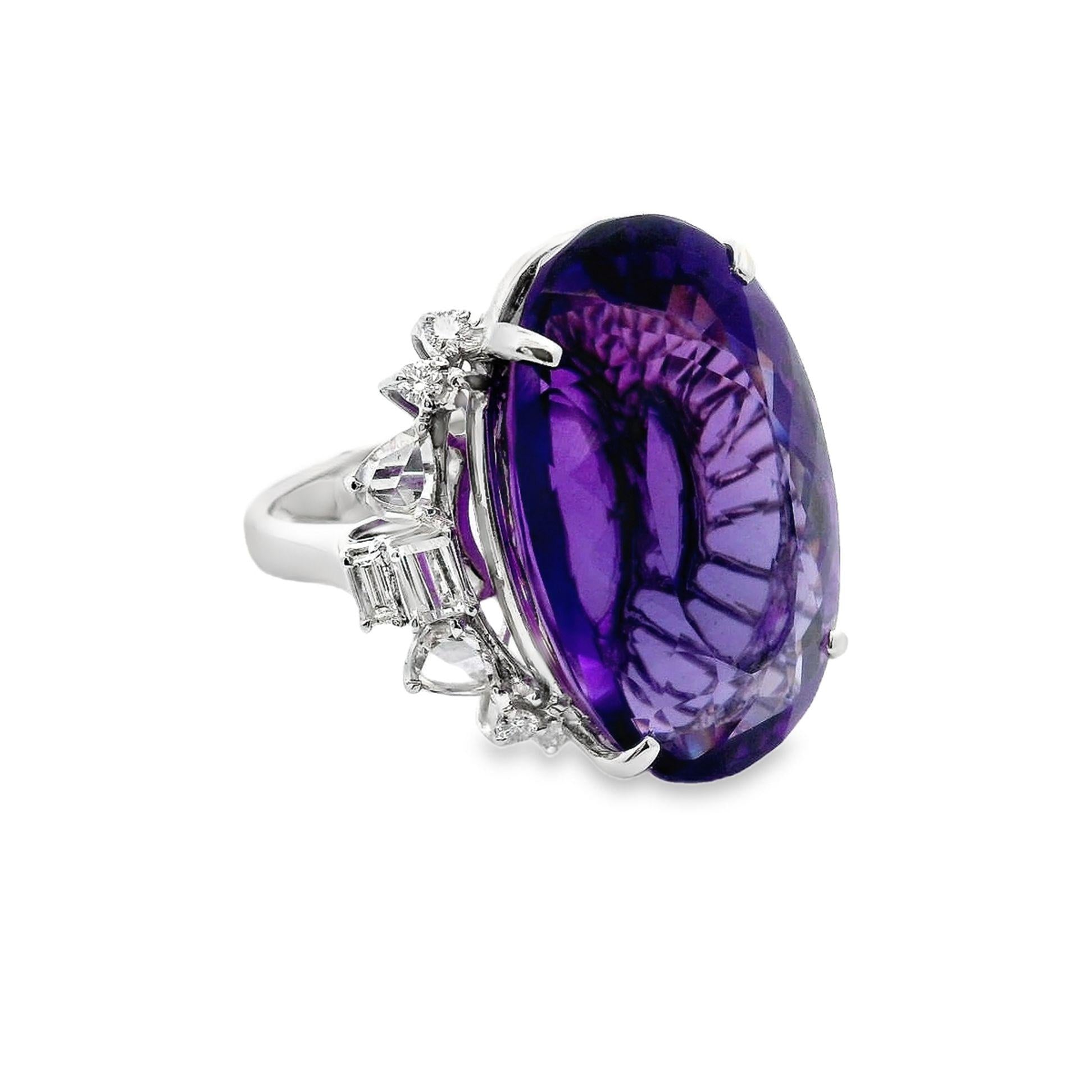 32.54 Carat Amethyst Diamond 18k White Gold Cocktail Ring