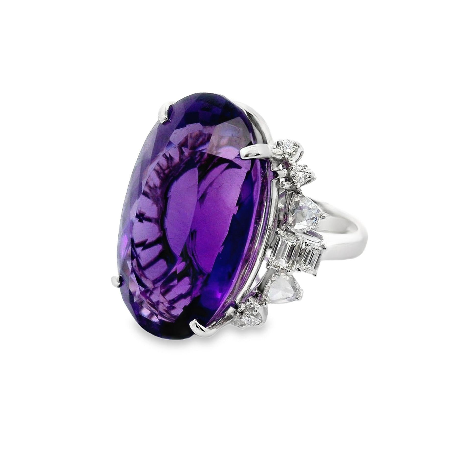 32.54 Carat Amethyst Diamond 18k White Gold Cocktail Ring