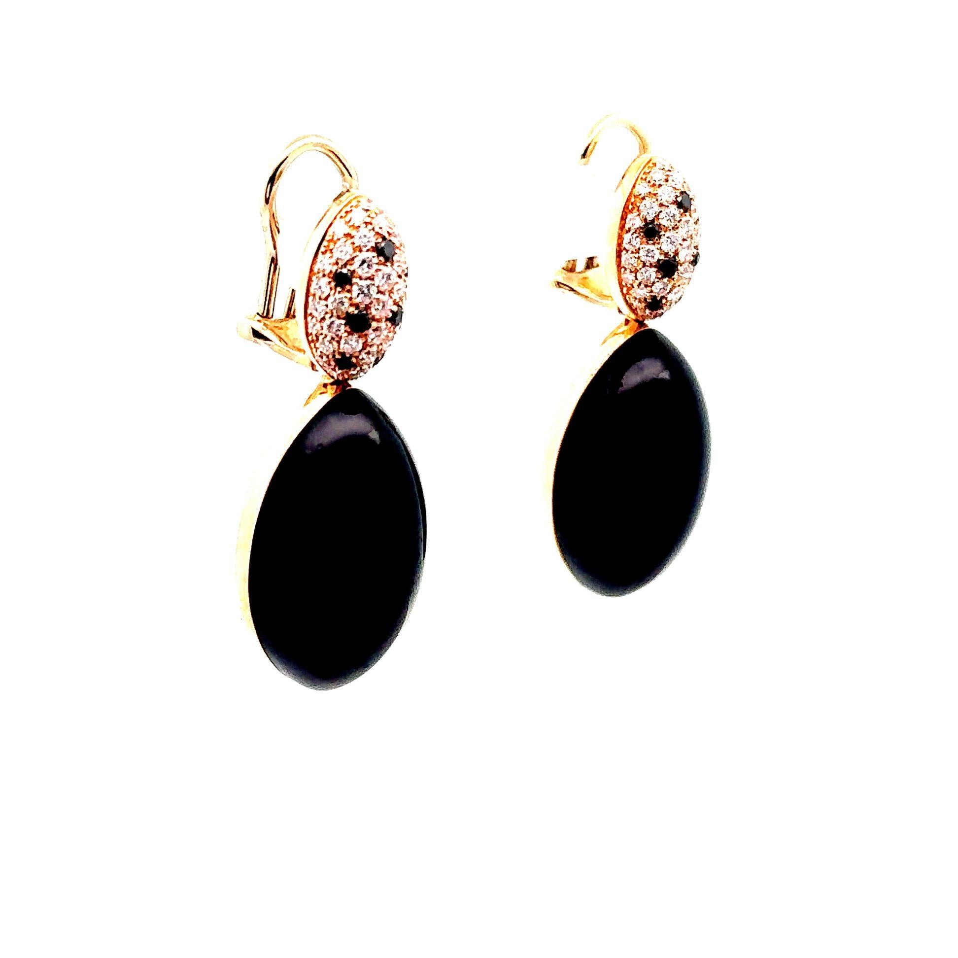 Black Onyx Diamond 18k Rose Gold Drop Earrings