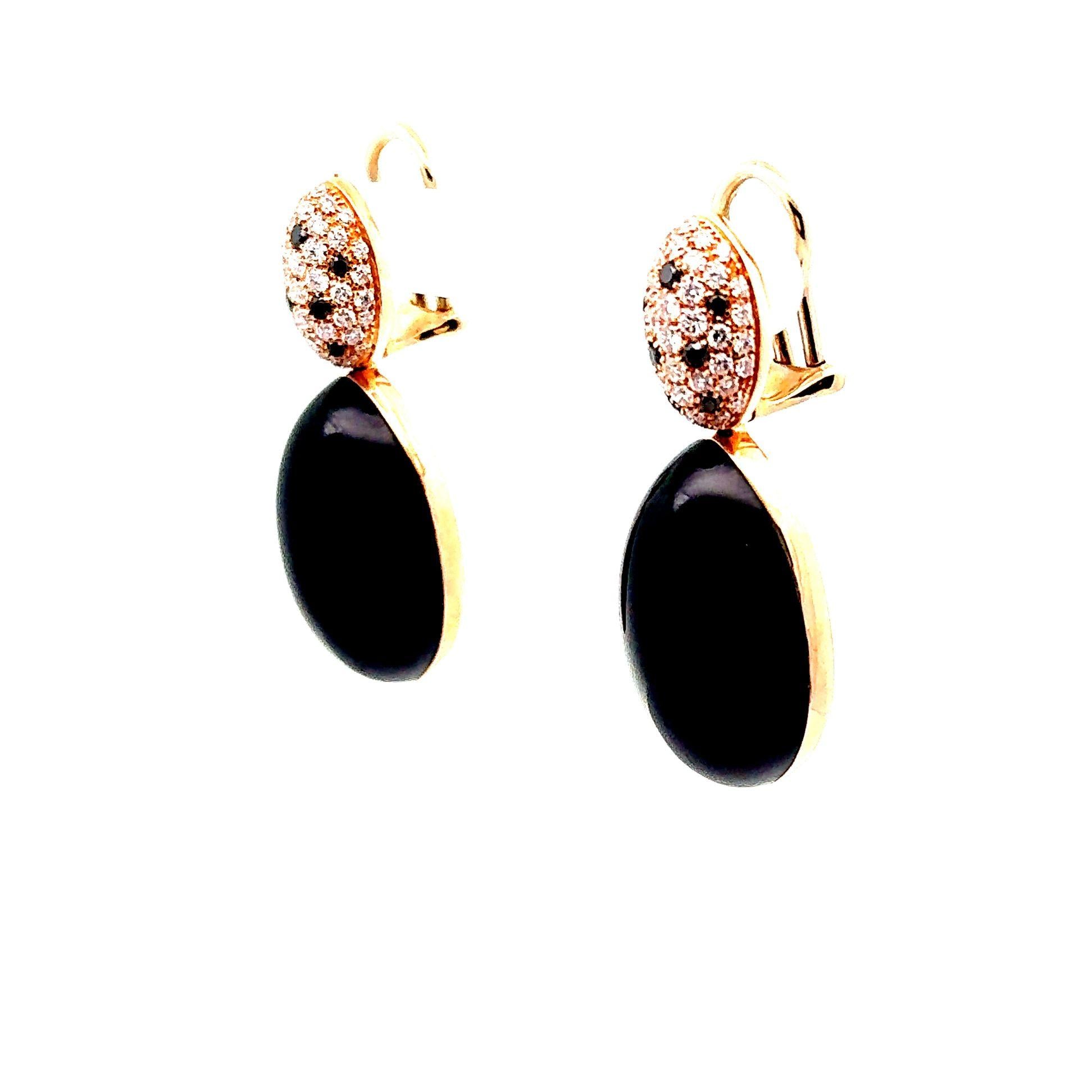 Black Onyx Diamond 18k Rose Gold Drop Earrings