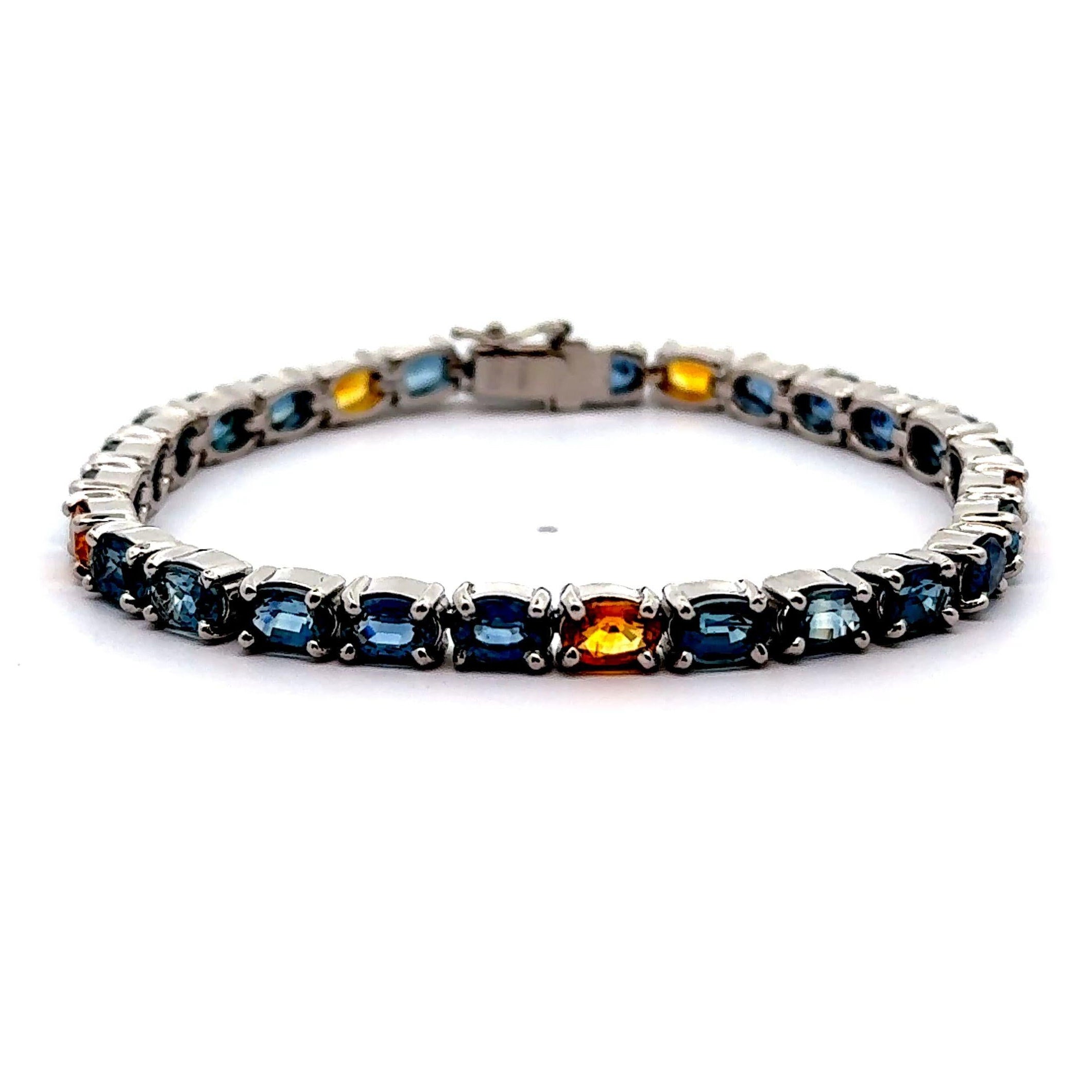 21.10 Carat Blue & Yellow Sapphire Platinum Tennis Bracelet
