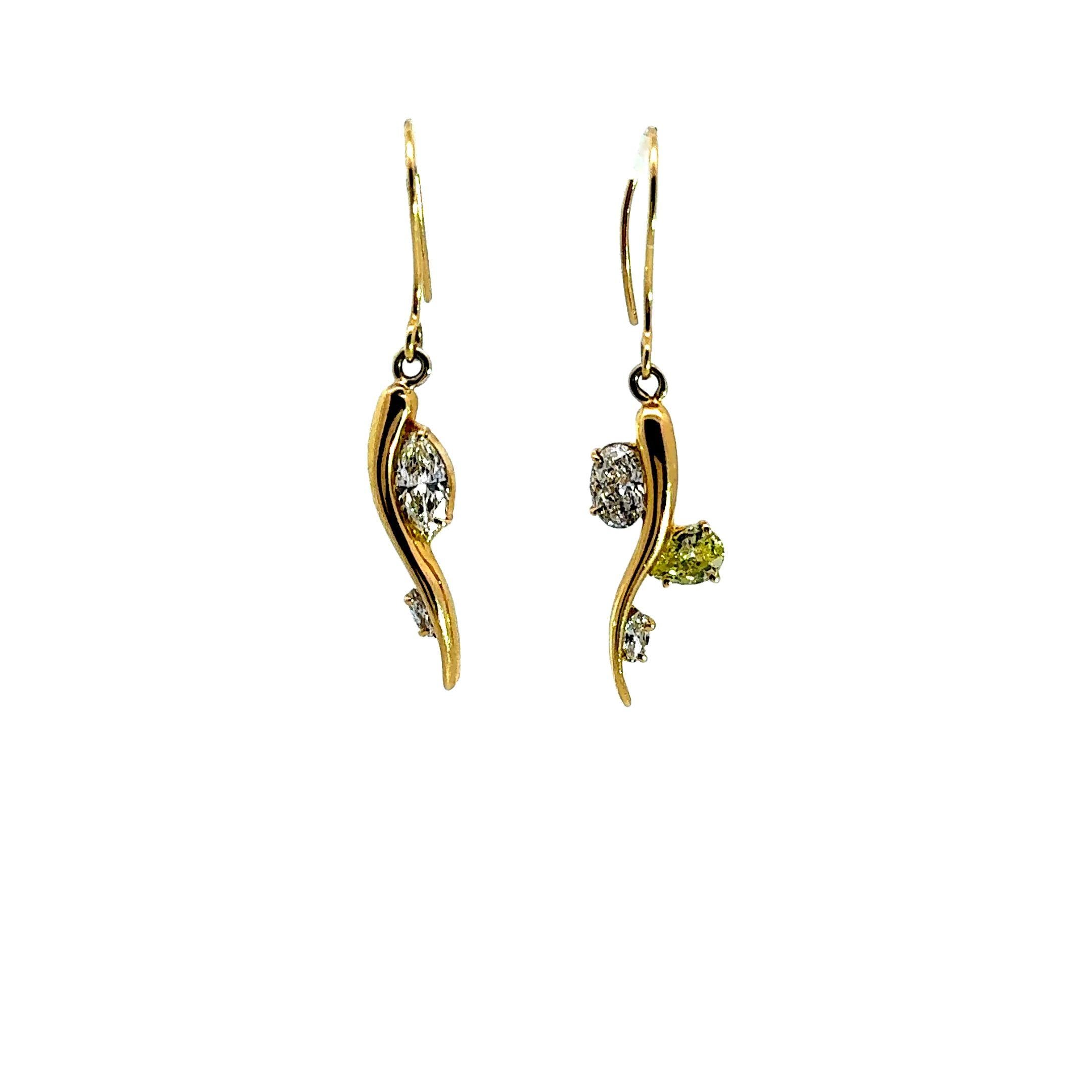 Diamond 18k Yellow Gold Drop Hook Earrings