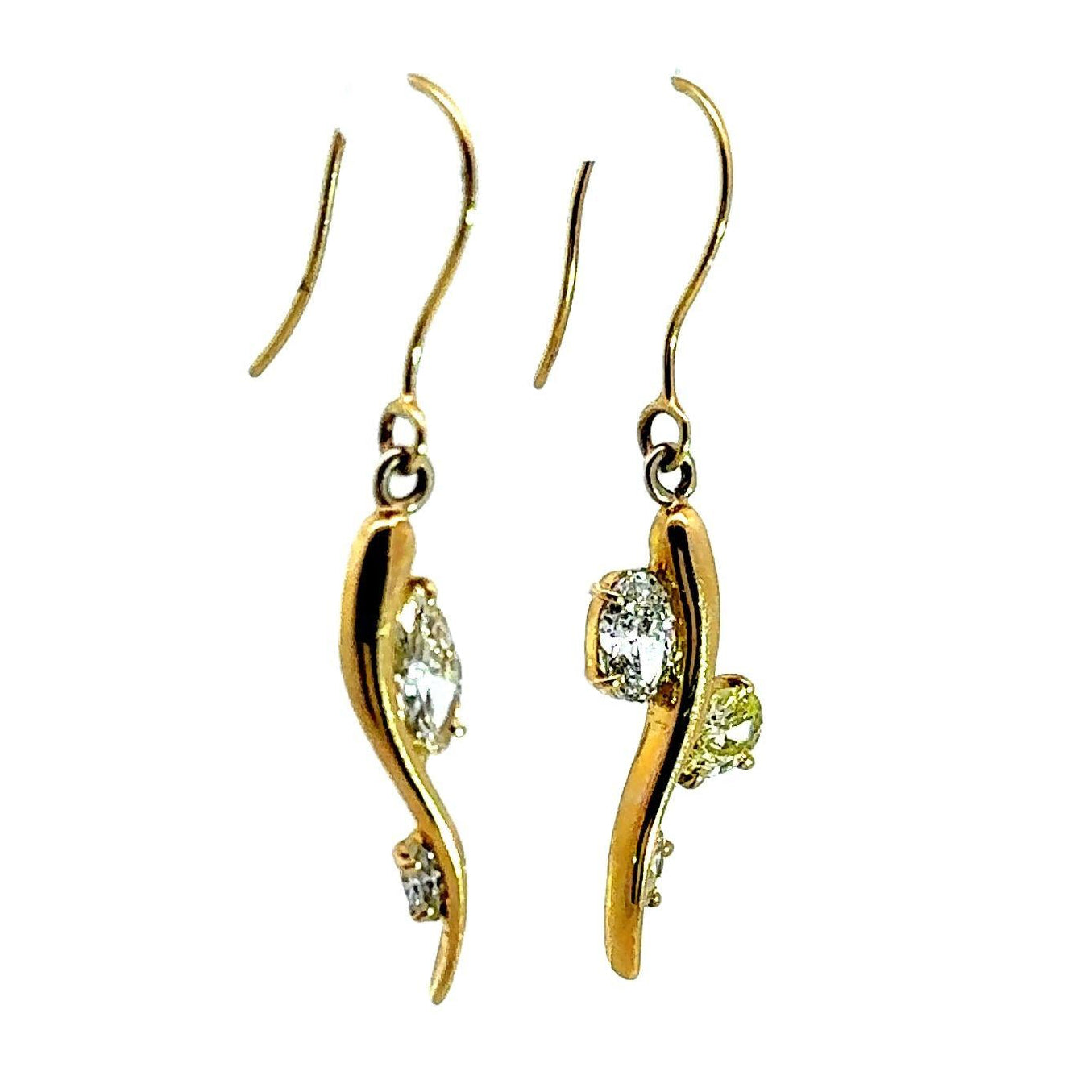 Diamond 18k Yellow Gold Drop Hook Earrings