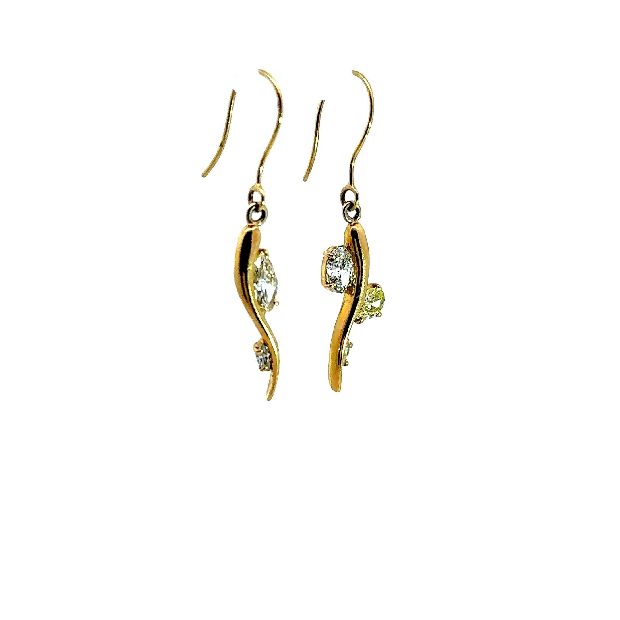 Diamond 18k Yellow Gold Drop Hook Earrings