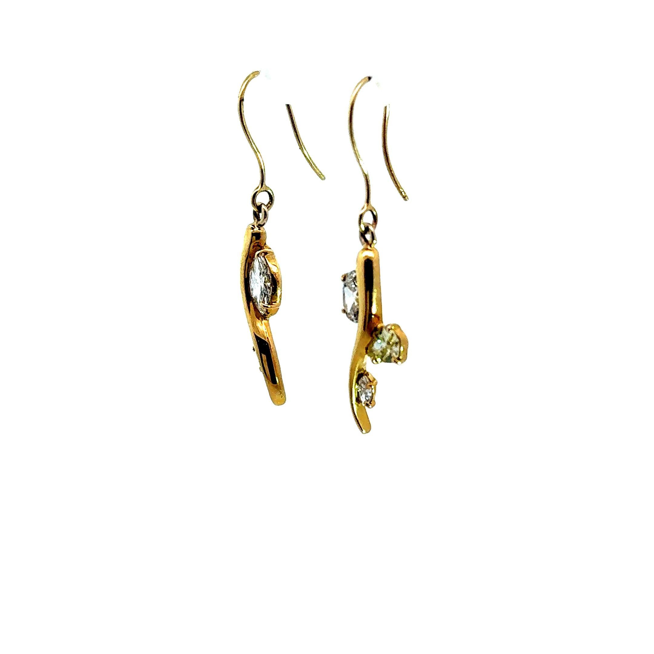 Diamond 18k Yellow Gold Drop Hook Earrings